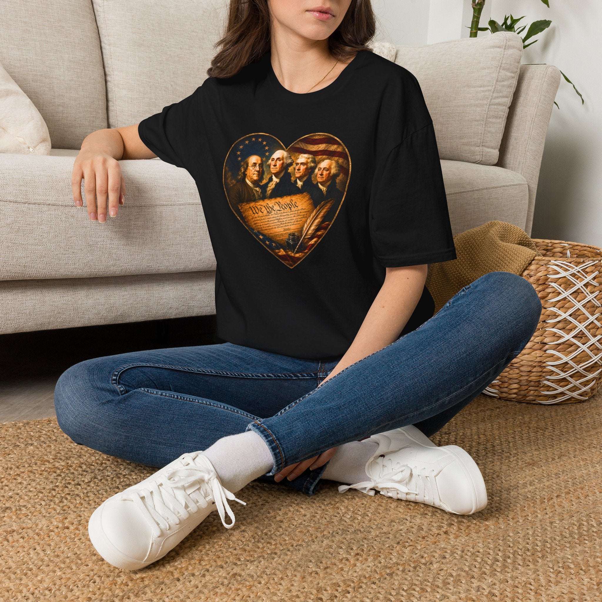 Patriotic Founding Fathers Heart T-Shirt — We the People Constitution Design