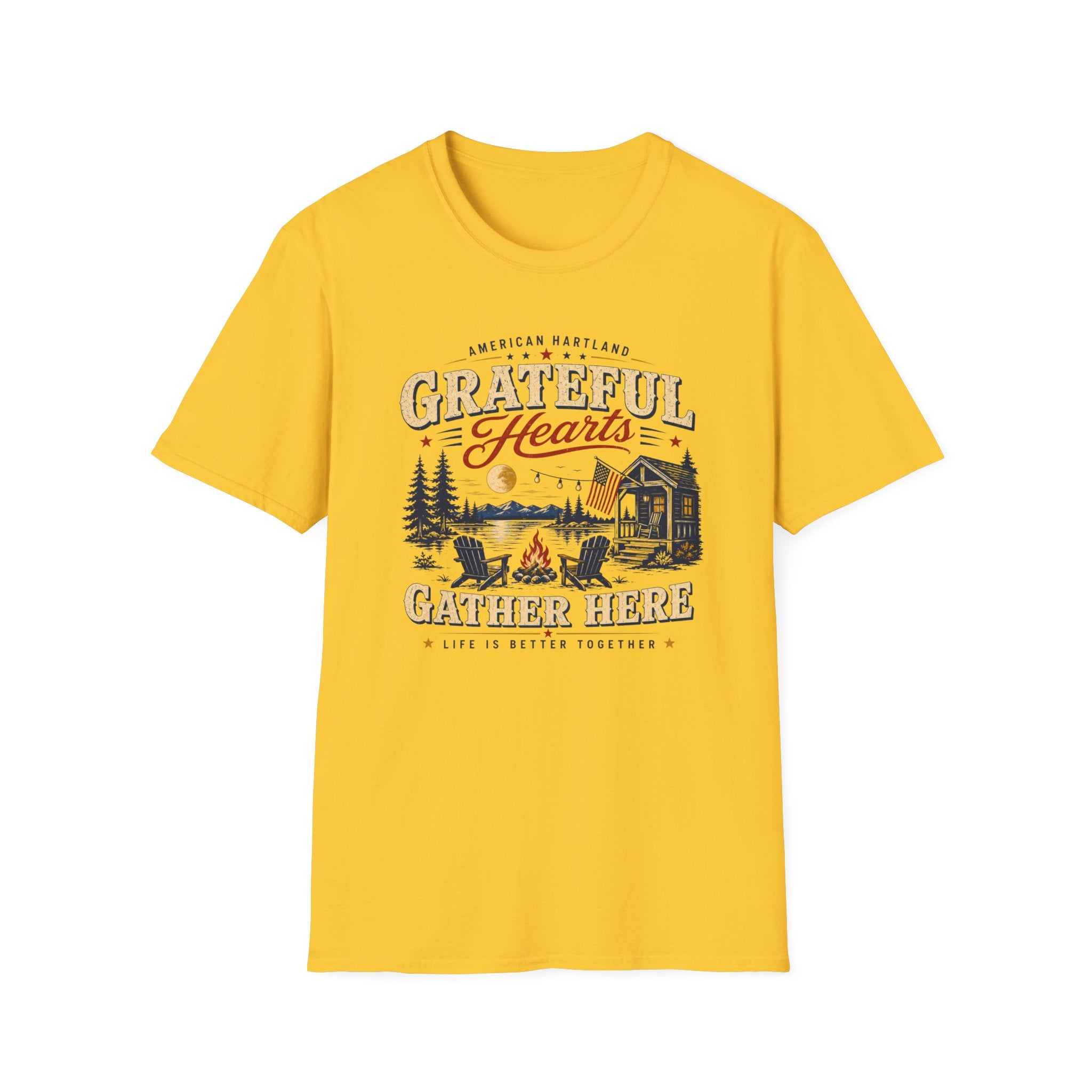 Grateful Hearts T-Shirt — American Heartland Cabin & Campfire Graphic