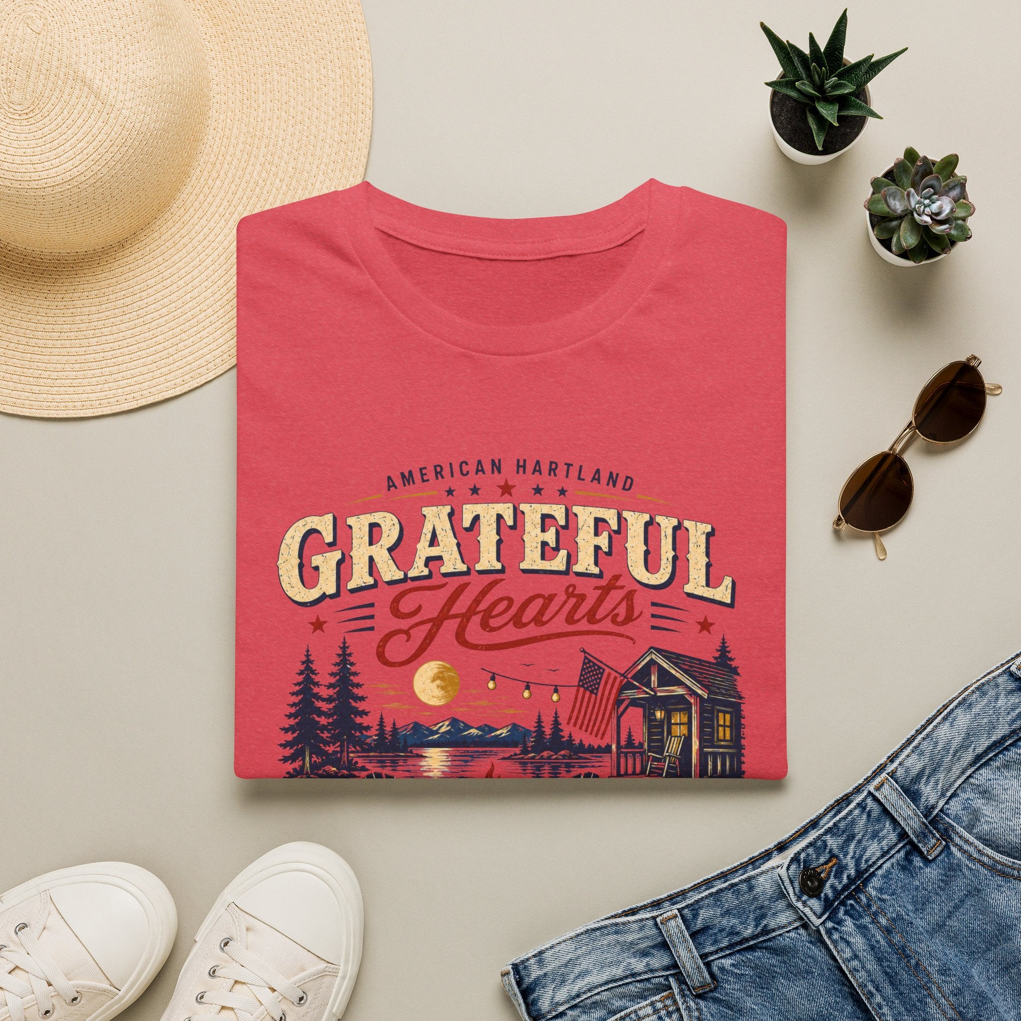 Grateful Hearts T-Shirt — American Heartland Cabin & Campfire Graphic