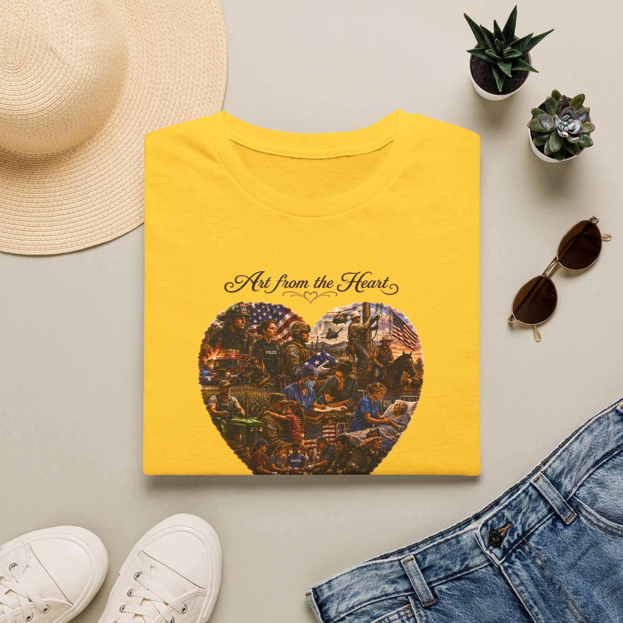Heart-Shaped Americana Art T-Shirt — "Art from the Heart" Graphic Tee