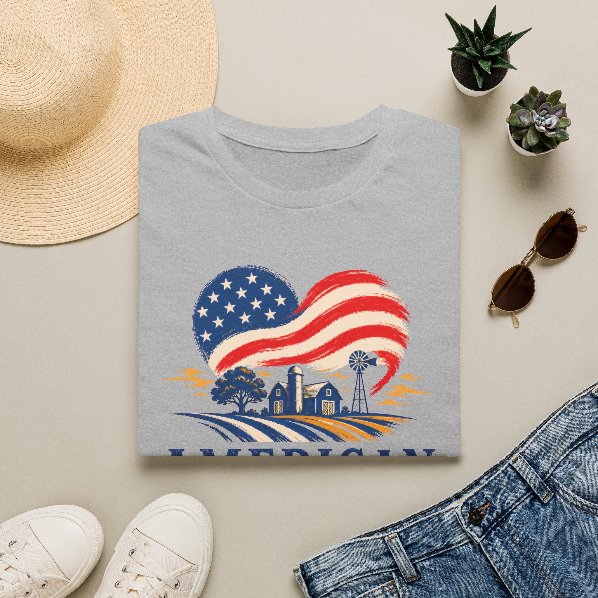 American Heartland T-Shirt — Patriotic Farm USA Flag Design