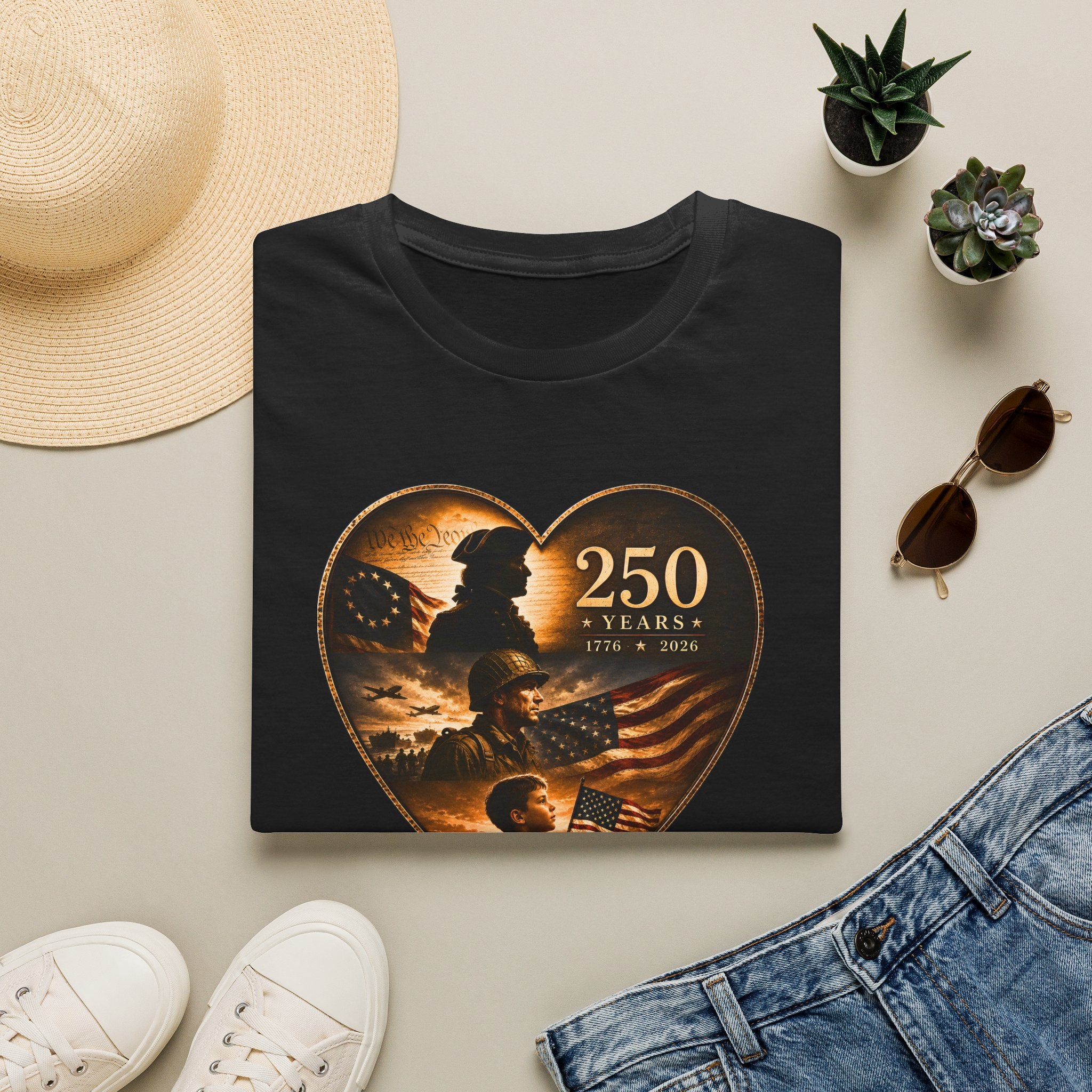 250 Years Heart American Flag T-Shirt — Patriotic 1776–2026 Commemorative Tee