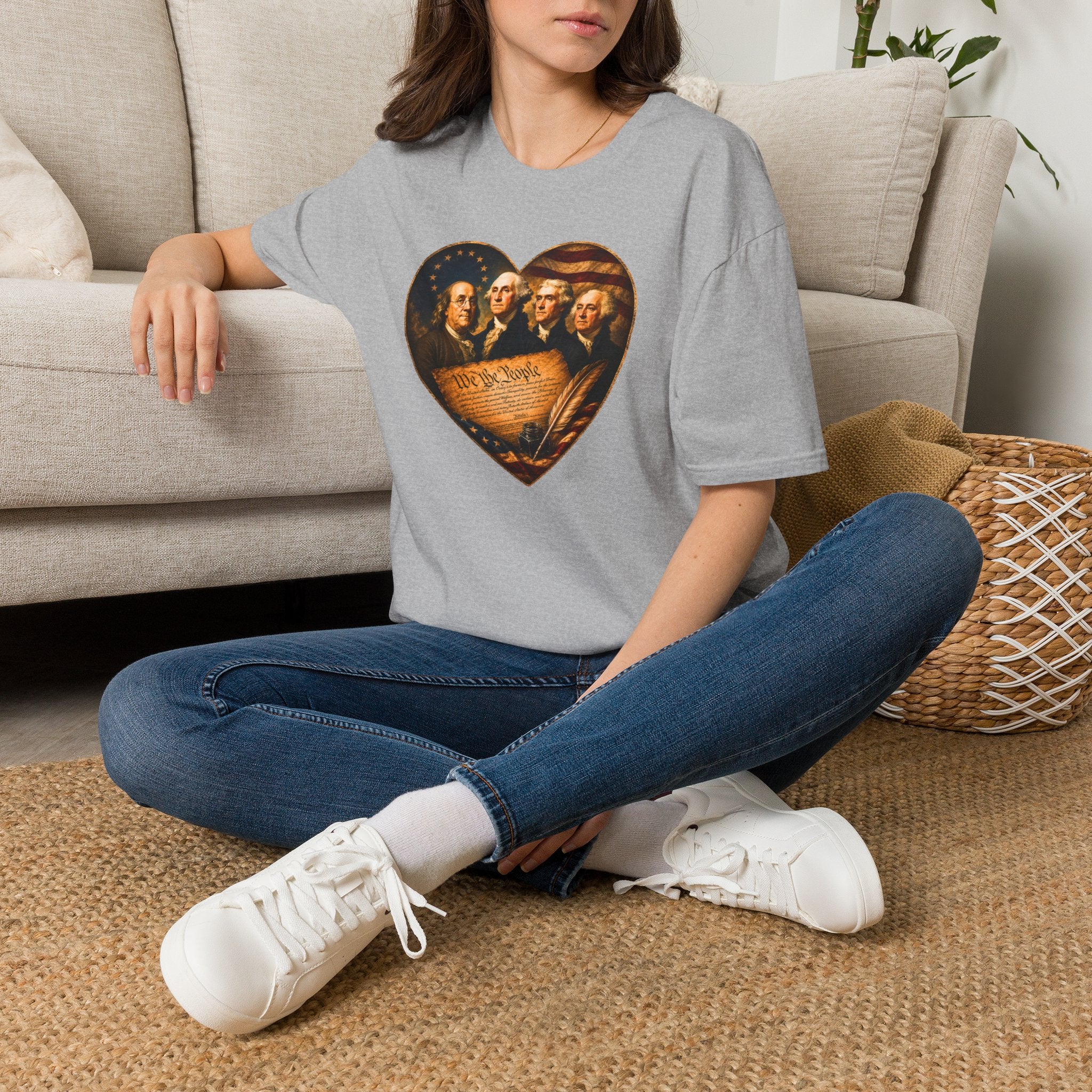 Patriotic Founding Fathers Heart T-Shirt — We the People Constitution Design