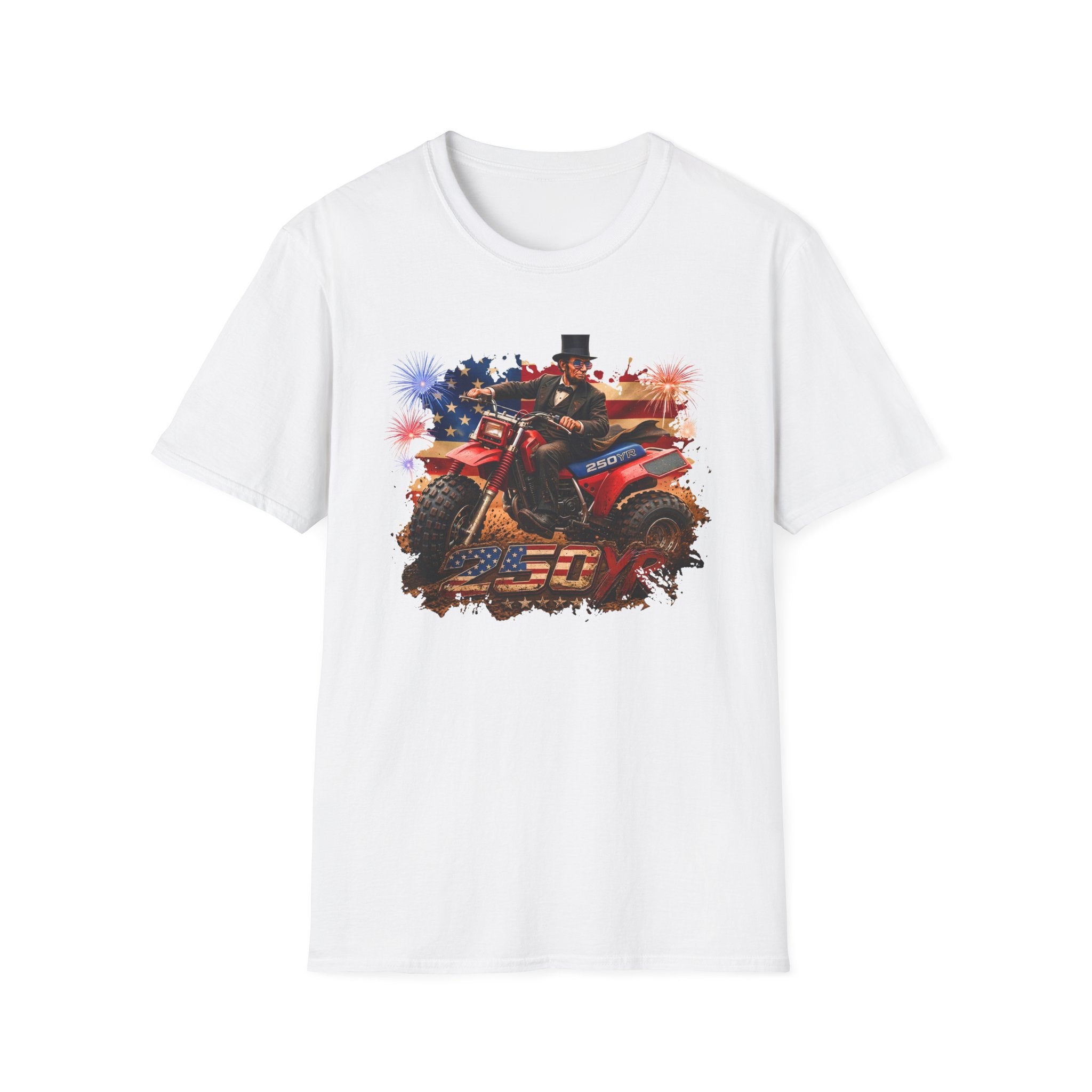 Patriotic Lincoln Riding ATV T-Shirt — 4th of July Veteran Americana Tee