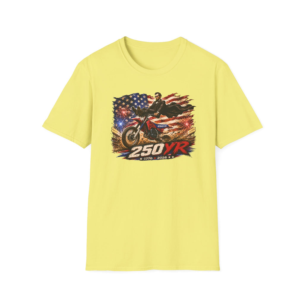 250YR Dirt Bike T‑Shirt — American Flag Motocross Racer Tee
