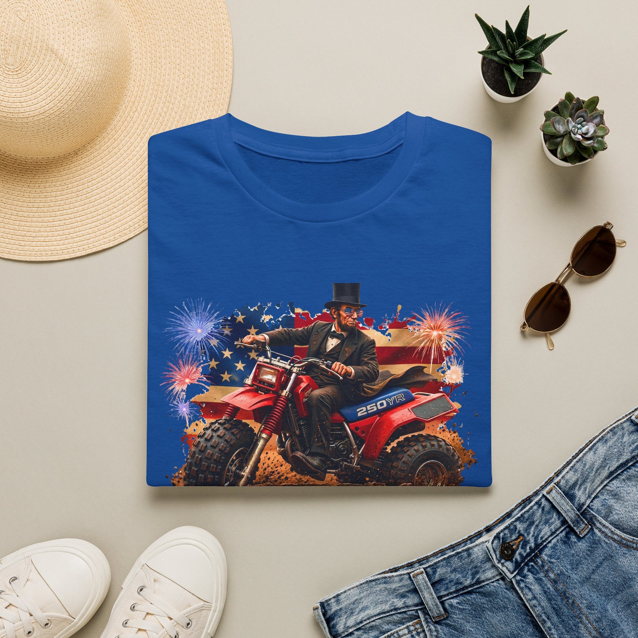Patriotic Lincoln Riding ATV T-Shirt — 4th of July Veteran Americana Tee