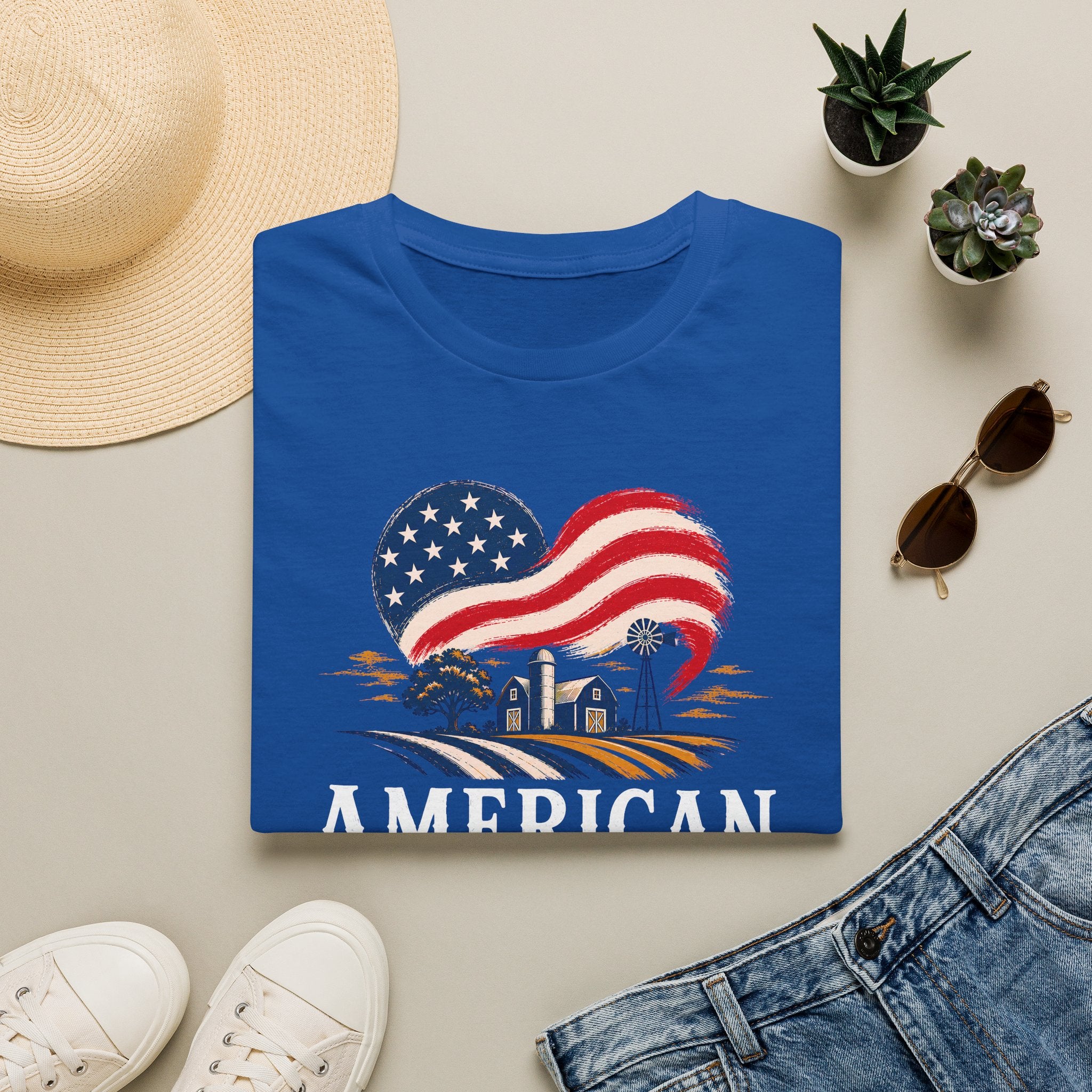 American Heartland T-Shirt — Patriotic Farm USA Flag Design