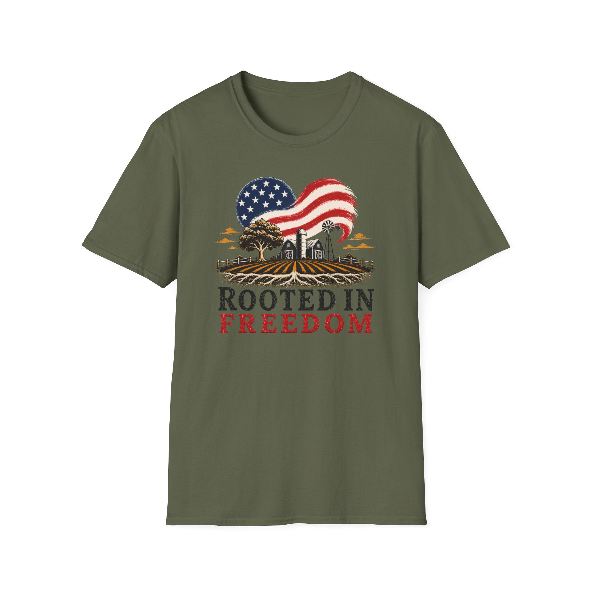Rooted in Freedom T-Shirt — Patriotic Farm USA Graphic Tee