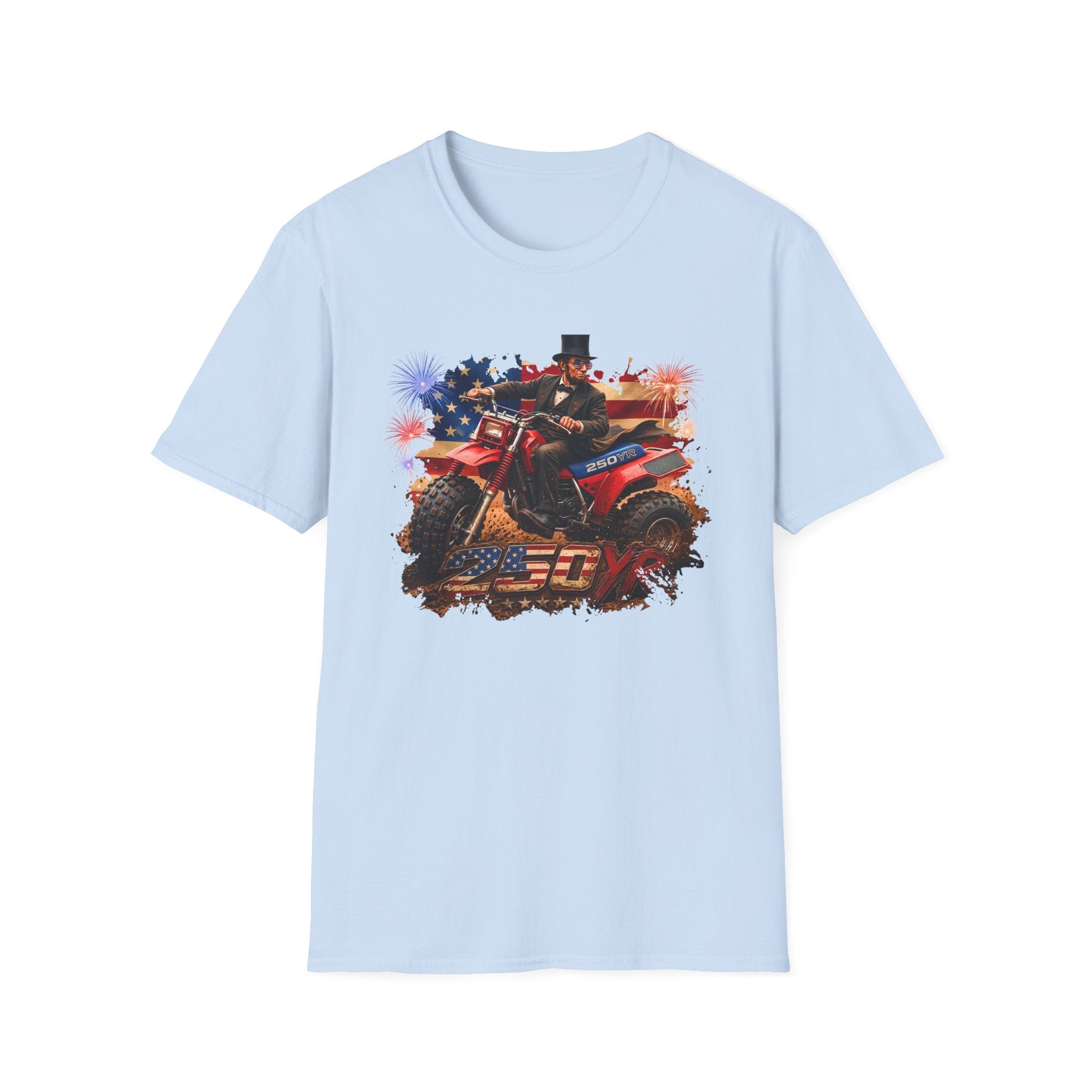 Patriotic Lincoln Riding ATV T-Shirt — 4th of July Veteran Americana Tee
