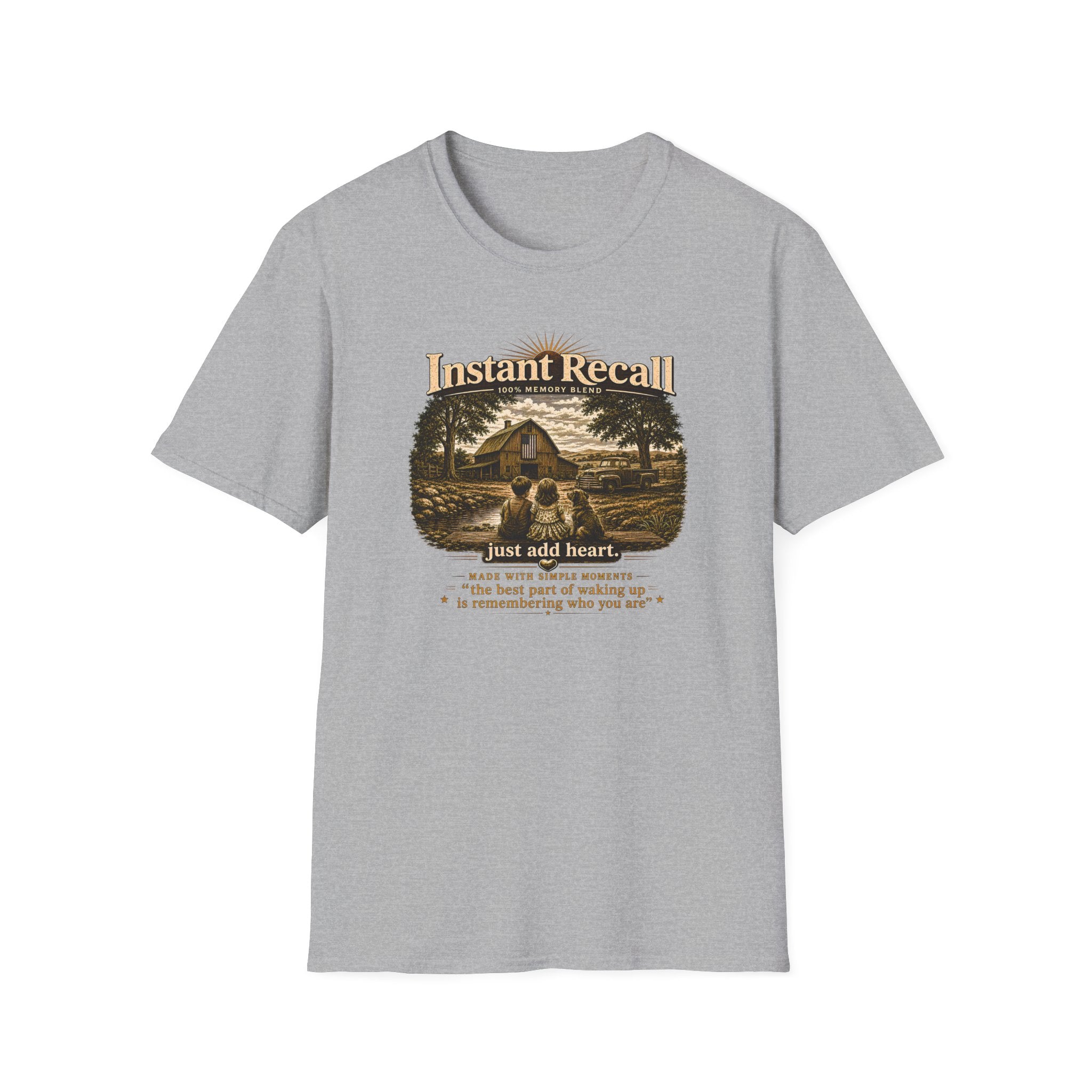 Instant Recall Vintage Barn T-Shirt — 'Just Add Heart' Nostalgic Farm Tee
