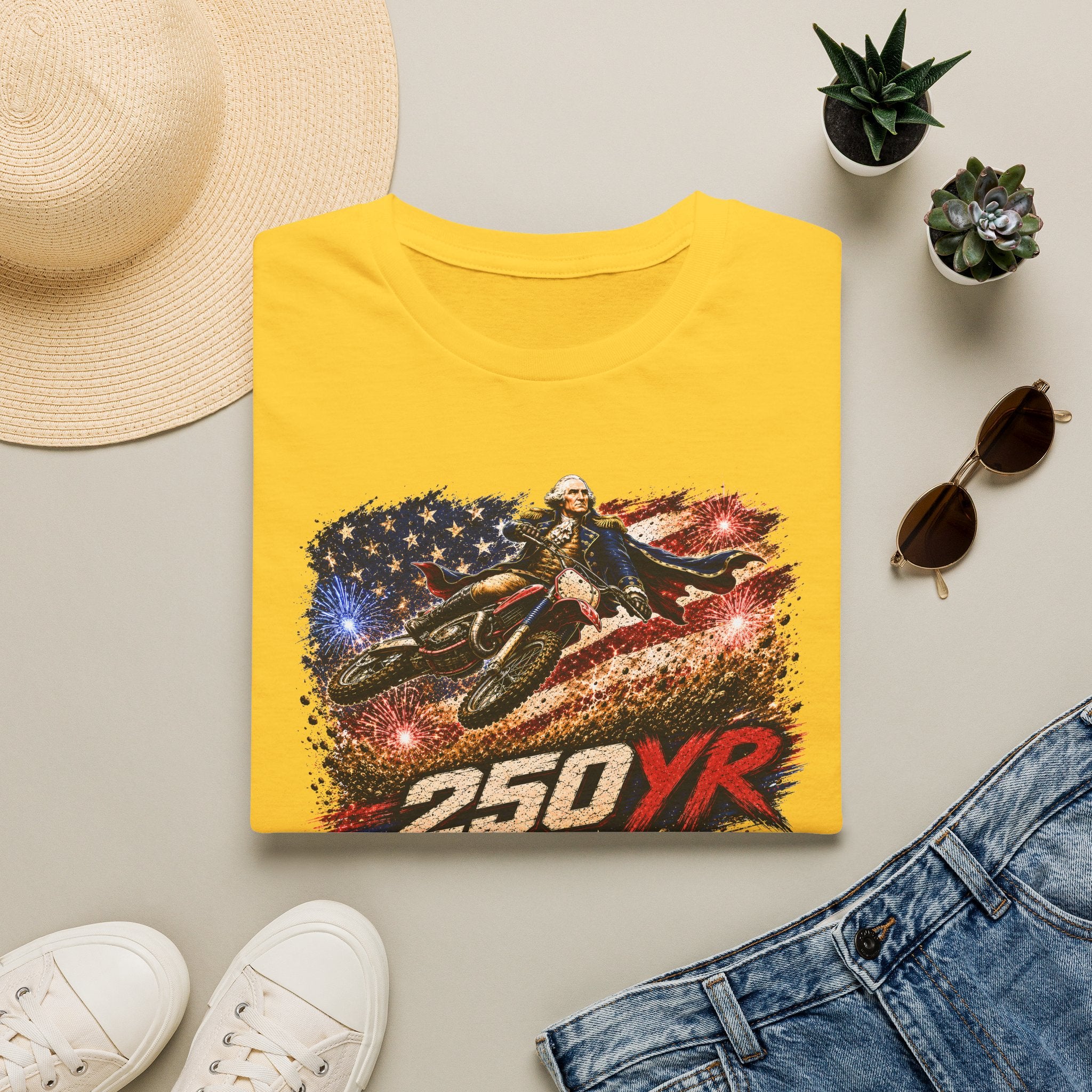 250YR American Flag Motorcycle T‑Shirt — Patriotic Biker Tee