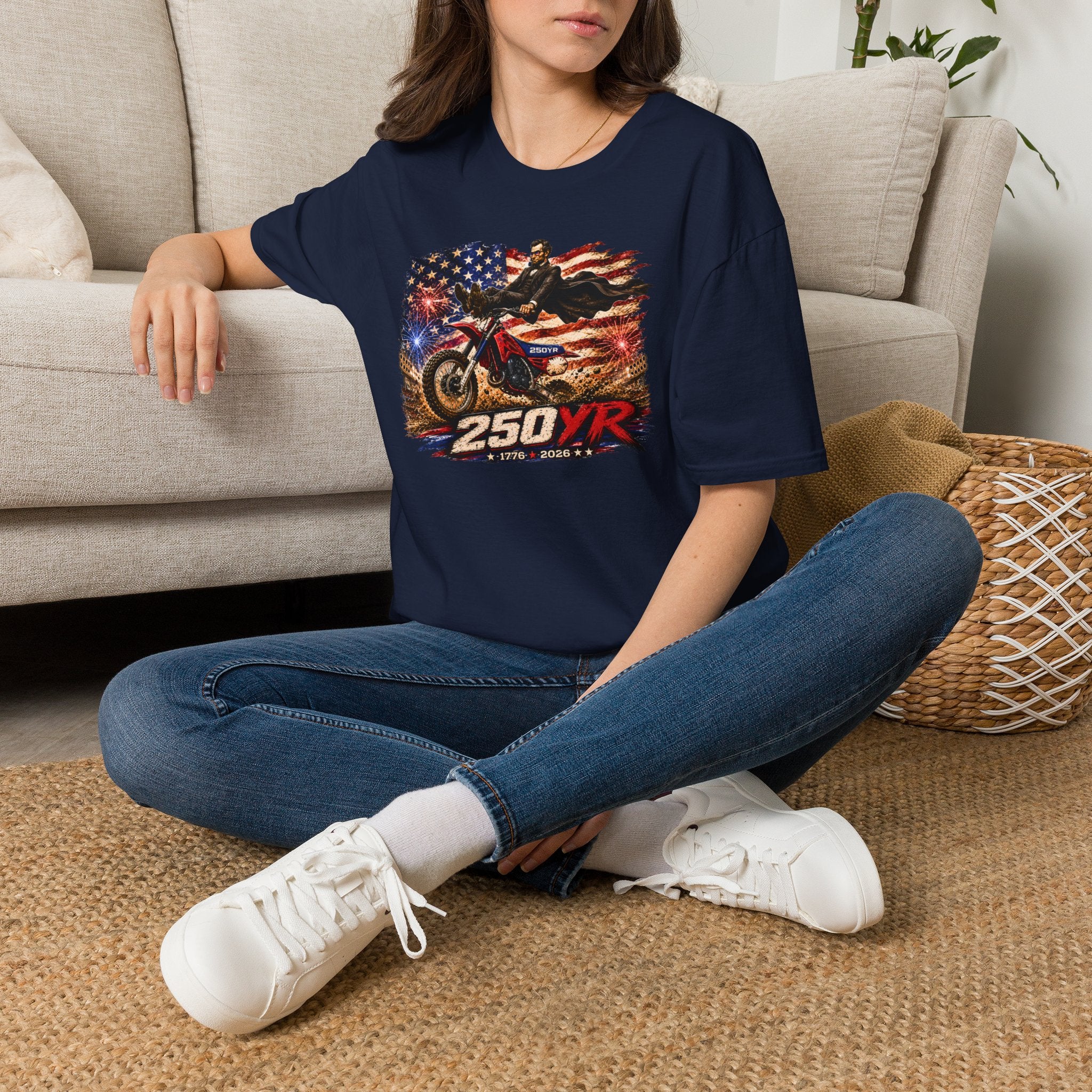 250YR Dirt Bike T‑Shirt — American Flag Motocross Racer Tee