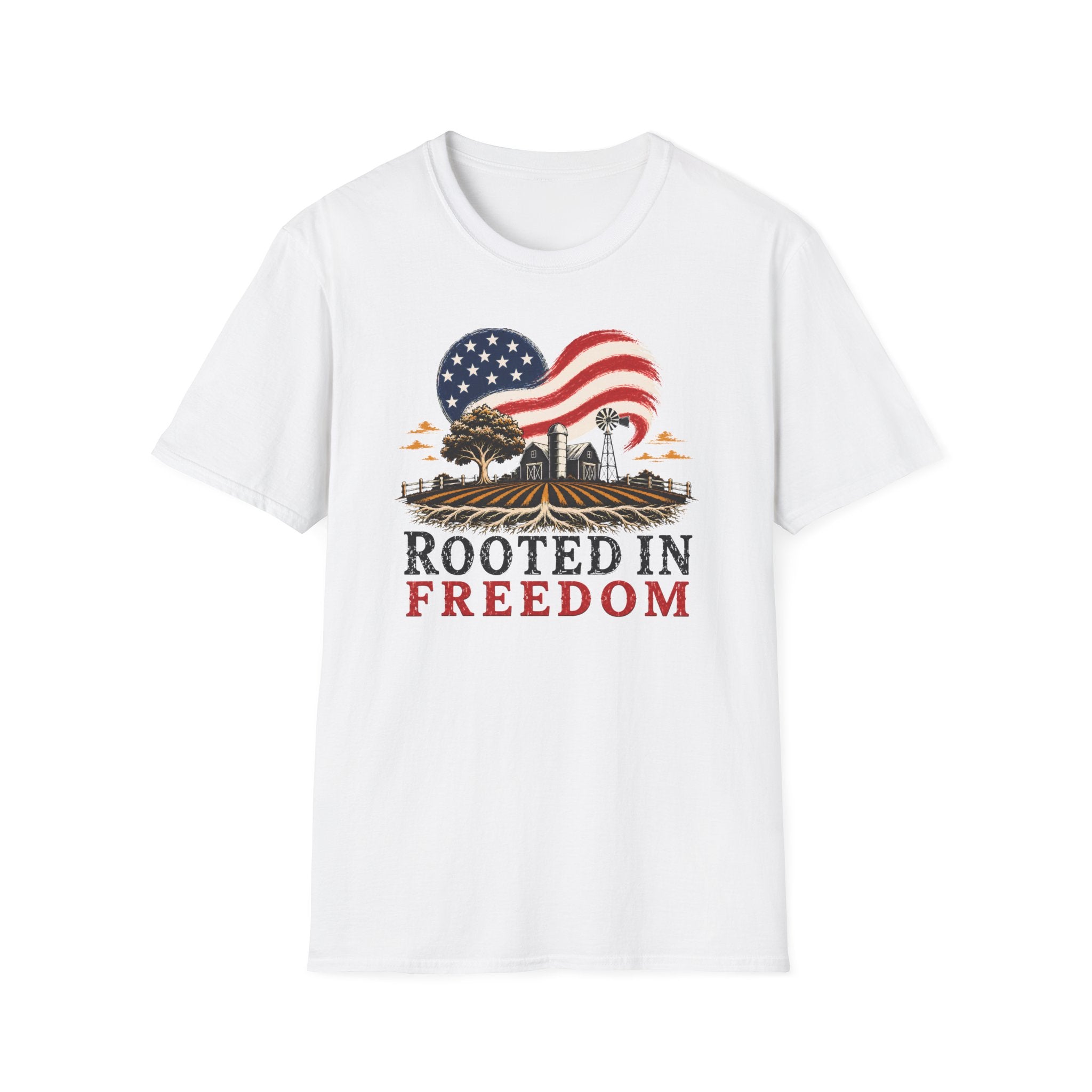 Rooted in Freedom T-Shirt — Patriotic Farm USA Graphic Tee