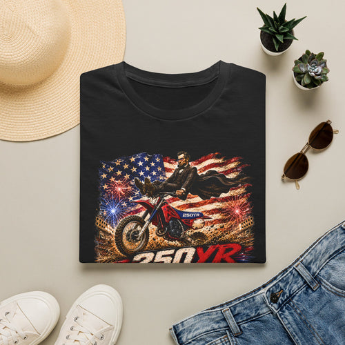 250YR Dirt Bike T‑Shirt — American Flag Motocross Racer Tee
