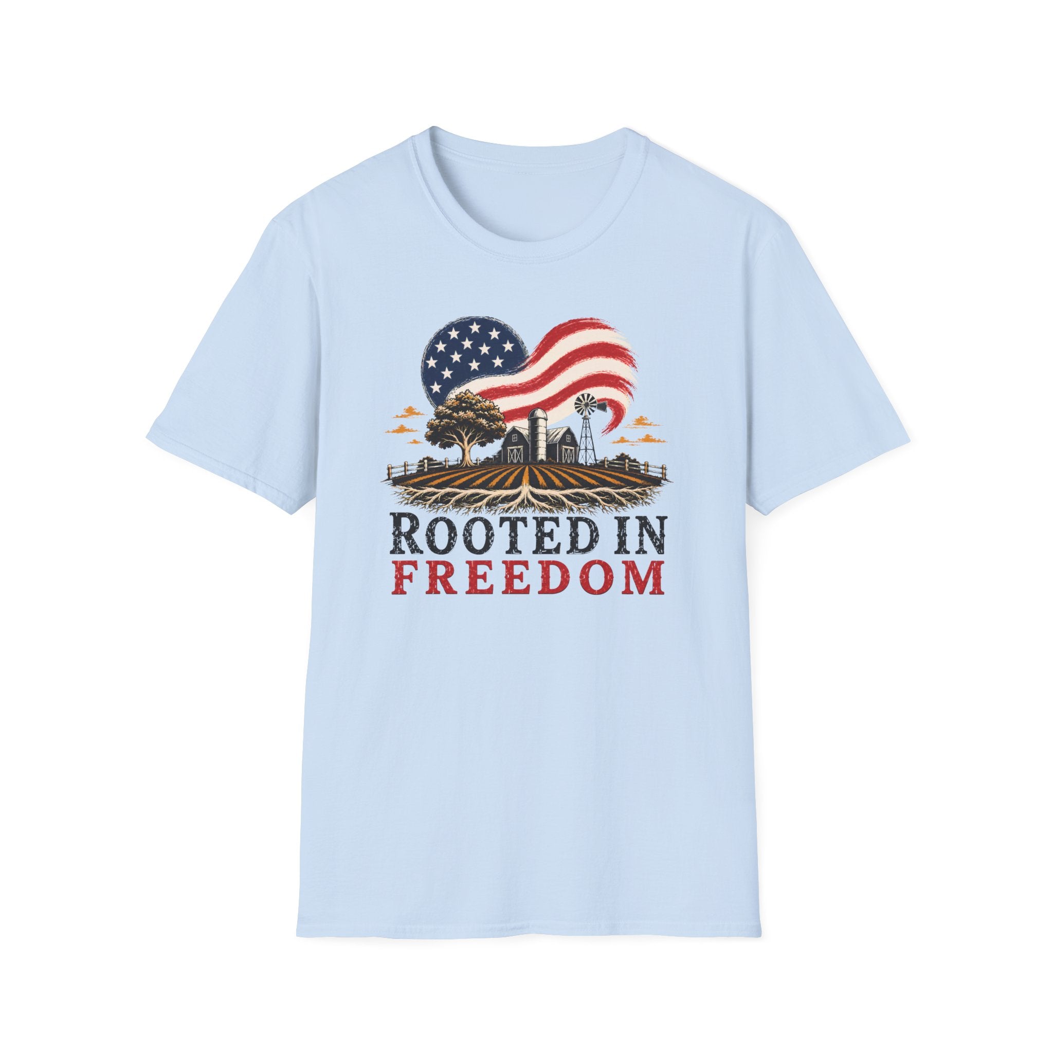 Rooted in Freedom T-Shirt — Patriotic Farm USA Graphic Tee