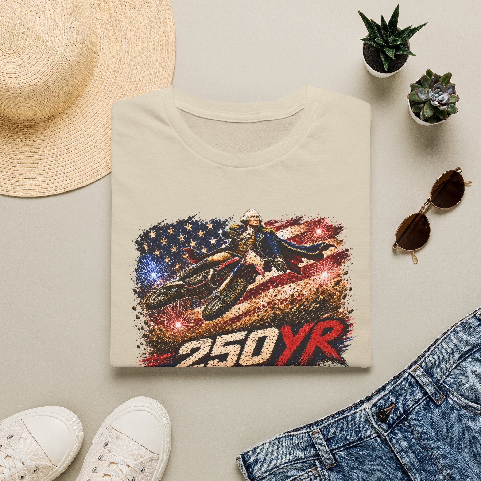 250YR American Flag Motorcycle T‑Shirt — Patriotic Biker Tee