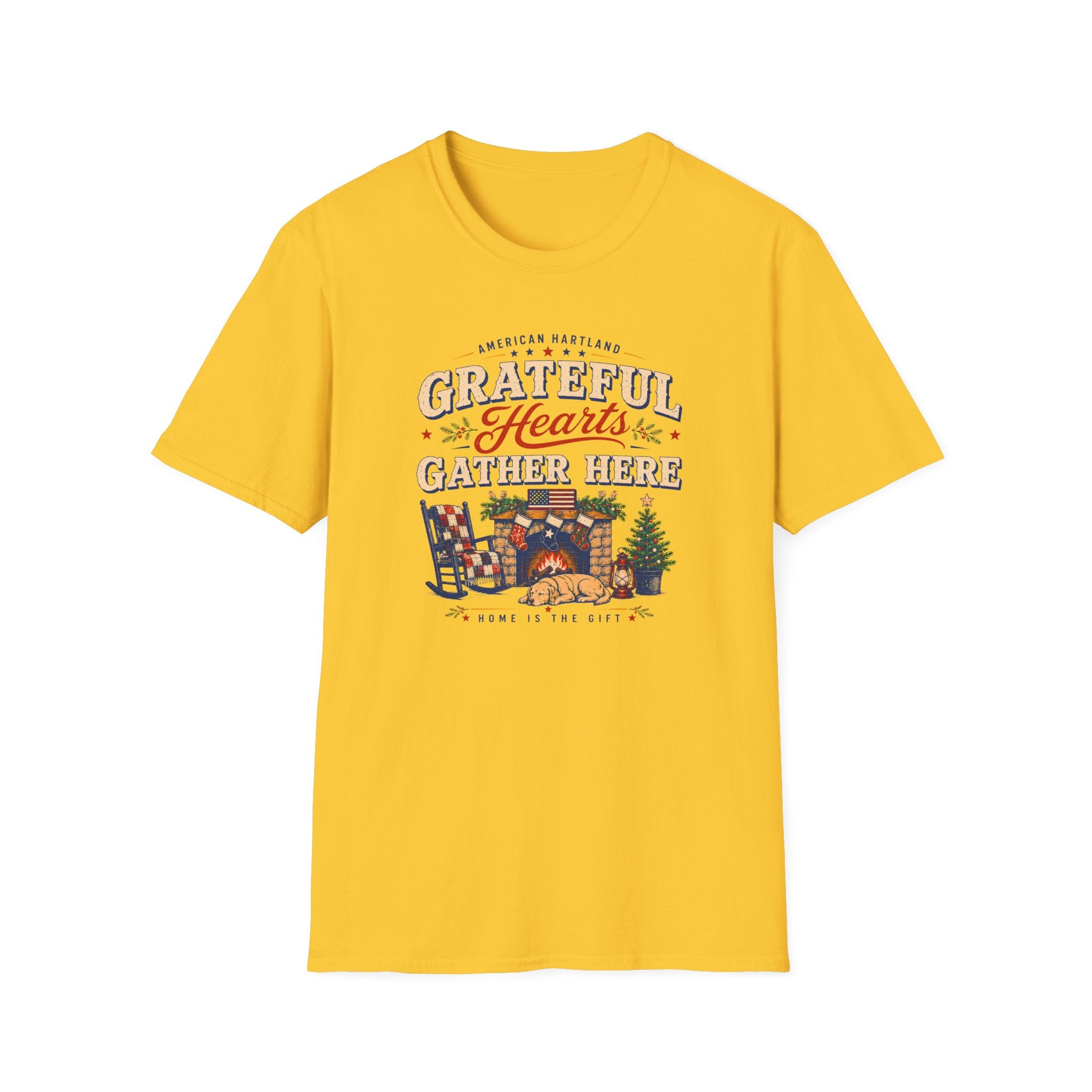 Grateful Hearts Gather Here T-Shirt — Cozy Americana Tee