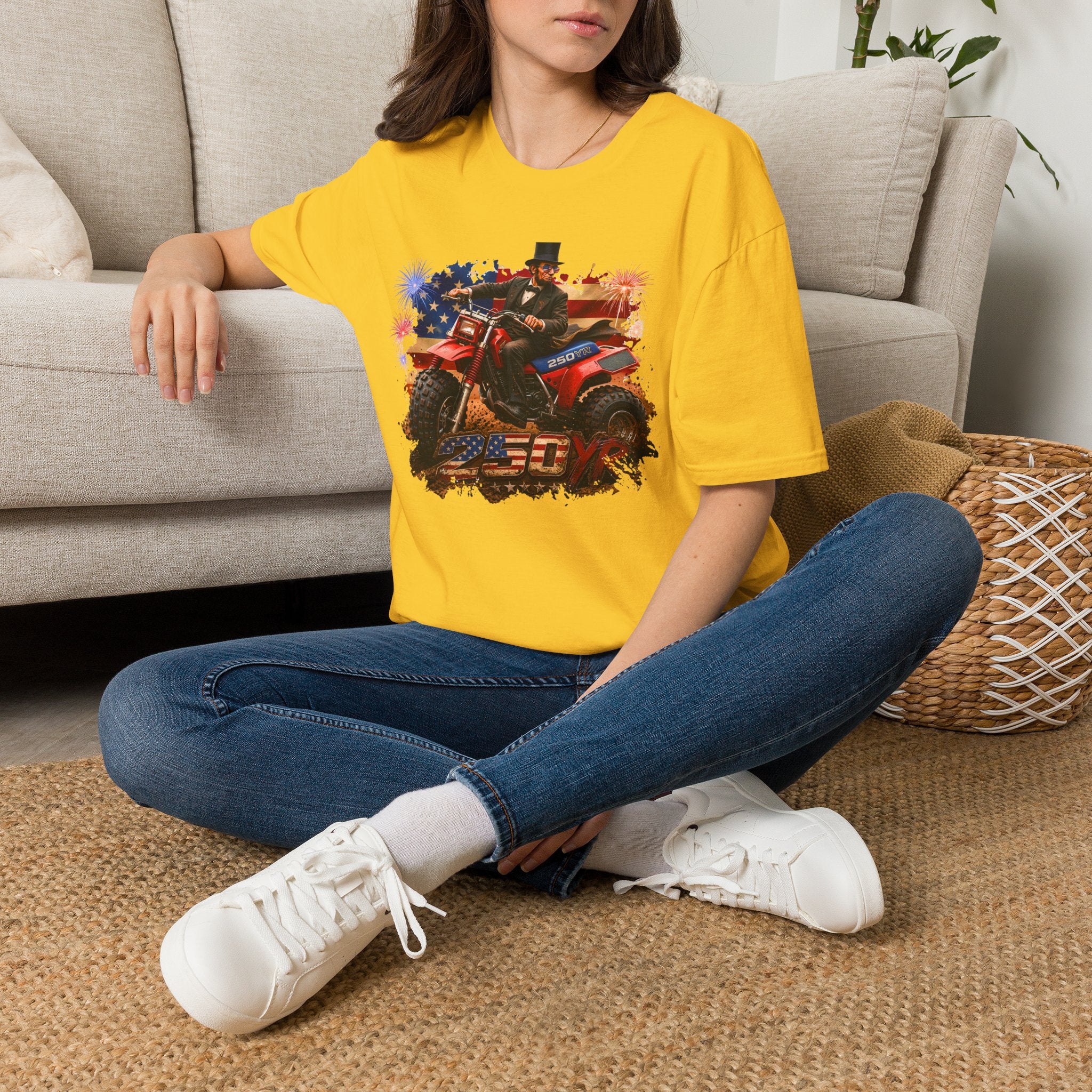 Patriotic Lincoln Riding ATV T-Shirt — 4th of July Veteran Americana Tee