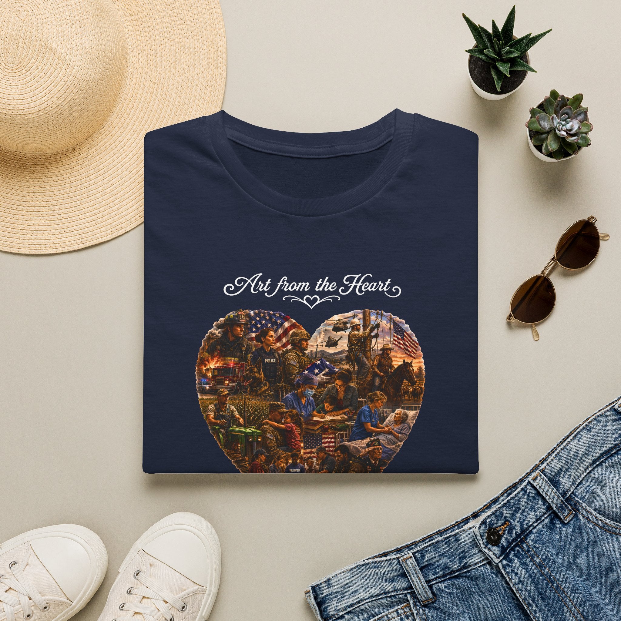 Heart-Shaped Americana Art T-Shirt — "Art from the Heart" Graphic Tee