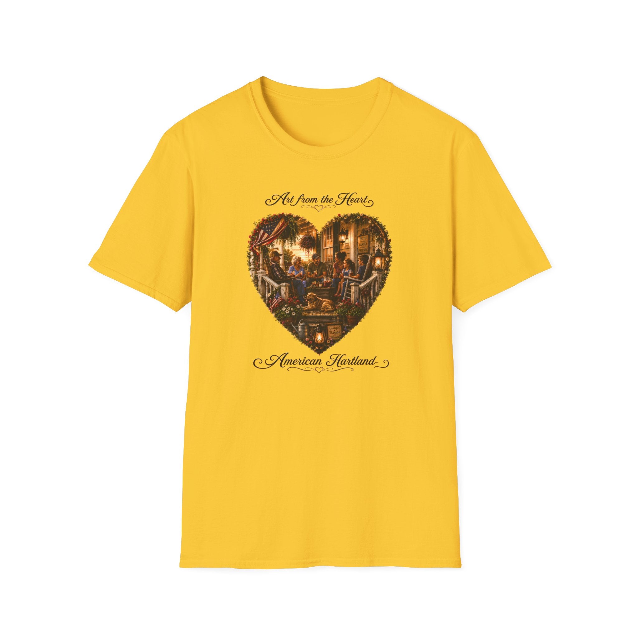 Art from the Heart Heart-Shaped Vintage Family Scene T-Shirt
