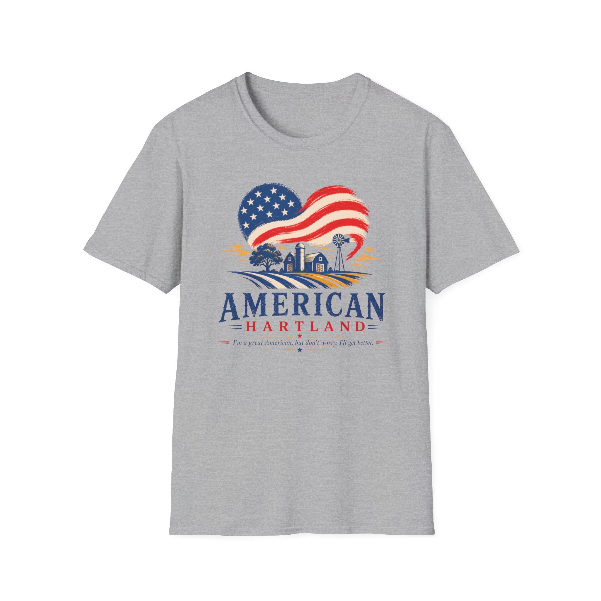 American Heartland T-Shirt — Patriotic Farm USA Flag Design