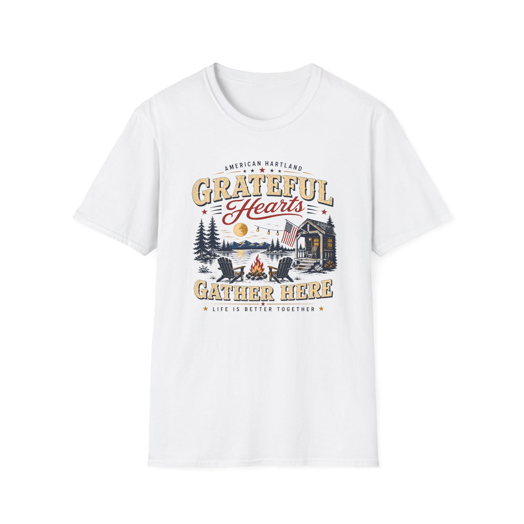 Grateful Hearts T-Shirt — American Heartland Cabin & Campfire Graphic