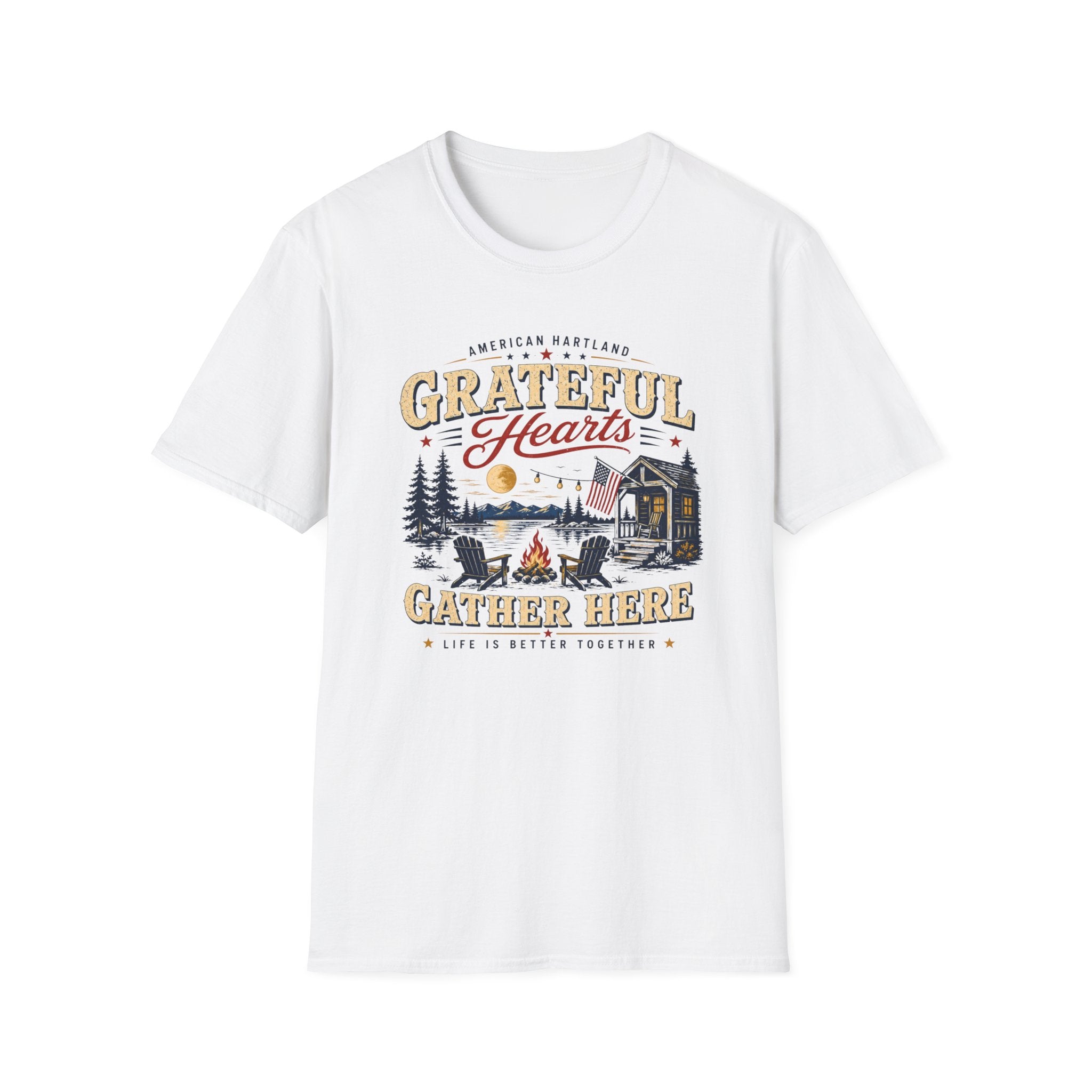 Grateful Hearts T-Shirt — American Heartland Cabin & Campfire Graphic