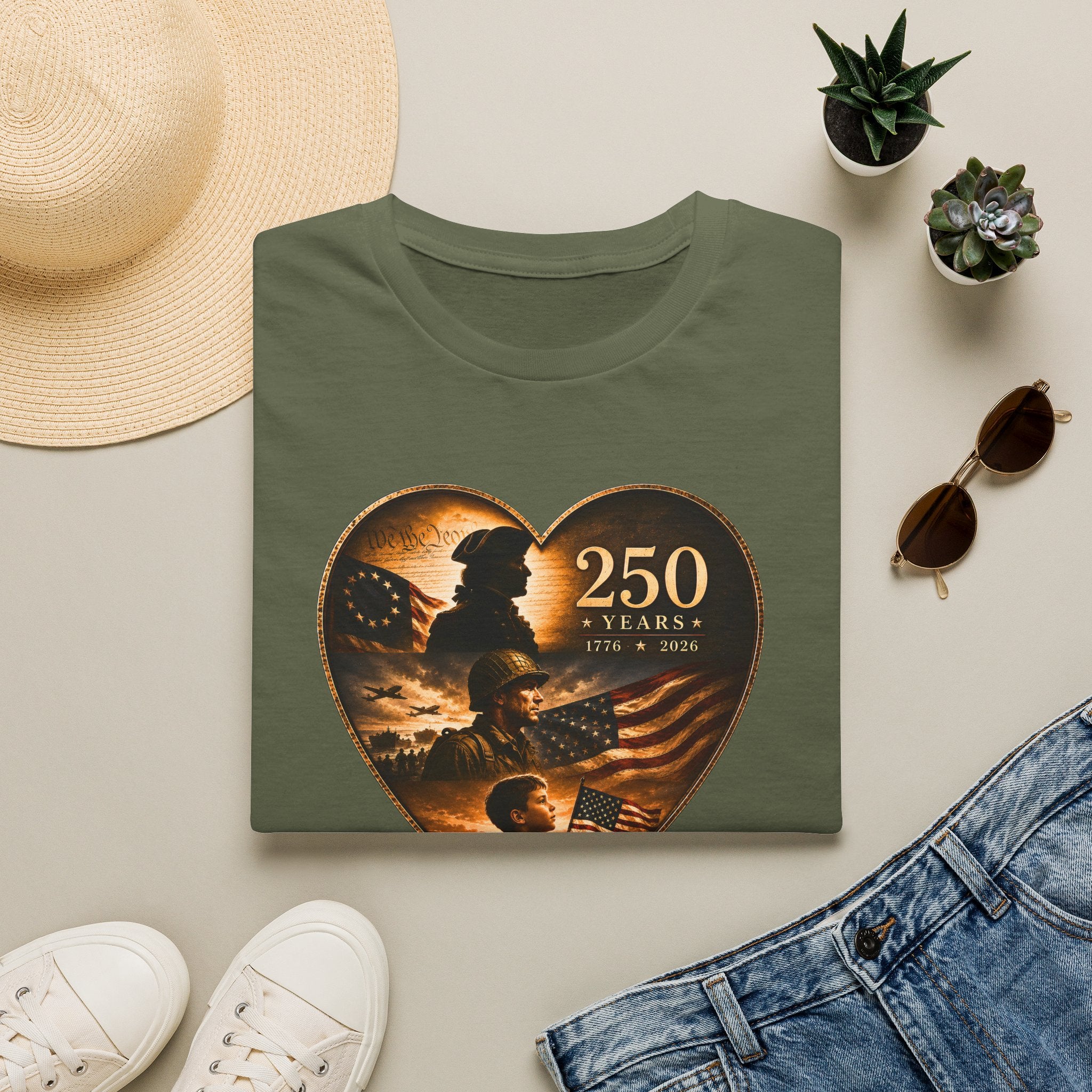 250 Years Heart American Flag T-Shirt — Patriotic 1776–2026 Commemorative Tee