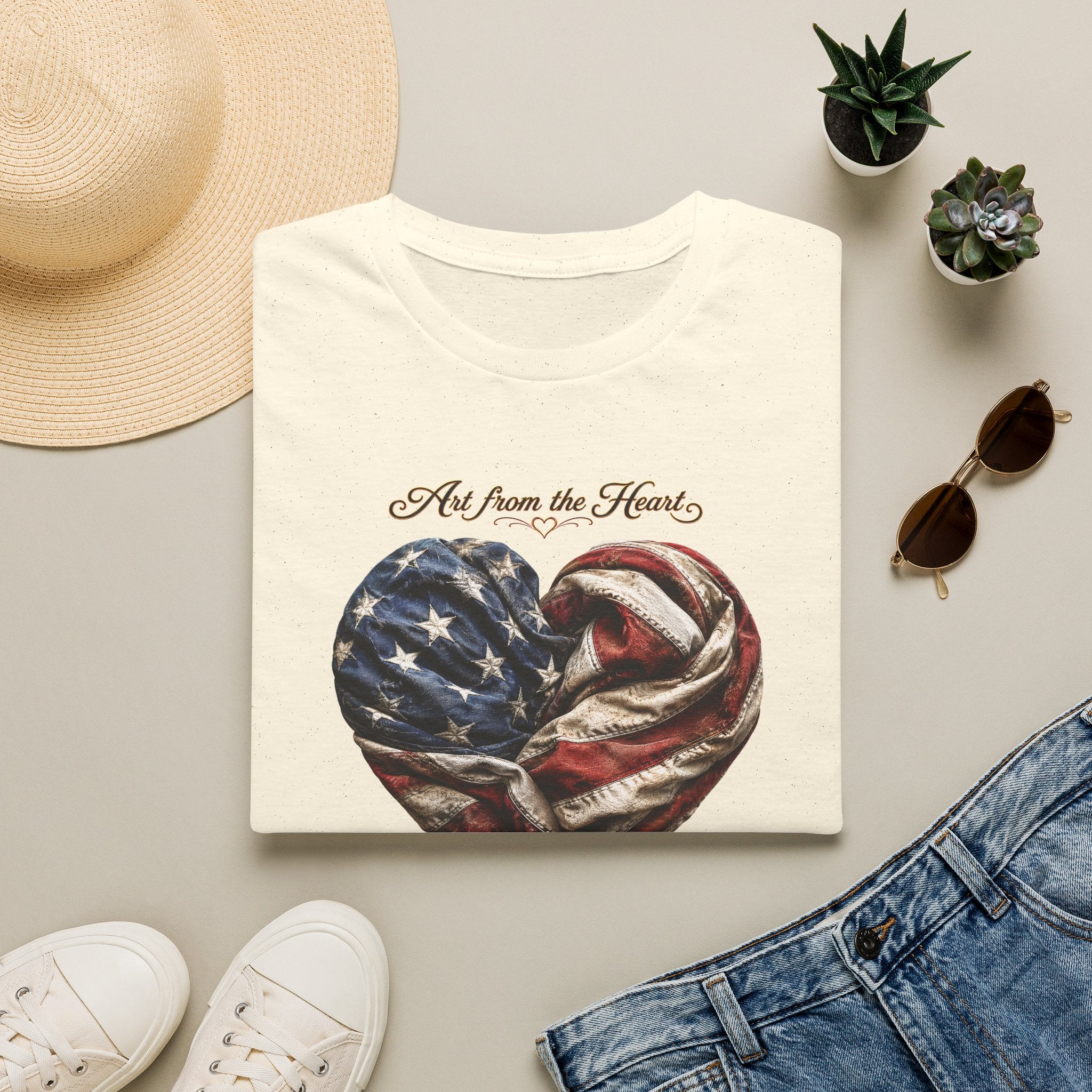 Patriotic Heart T-Shirt — “Art From the Heart” American Flag Tee