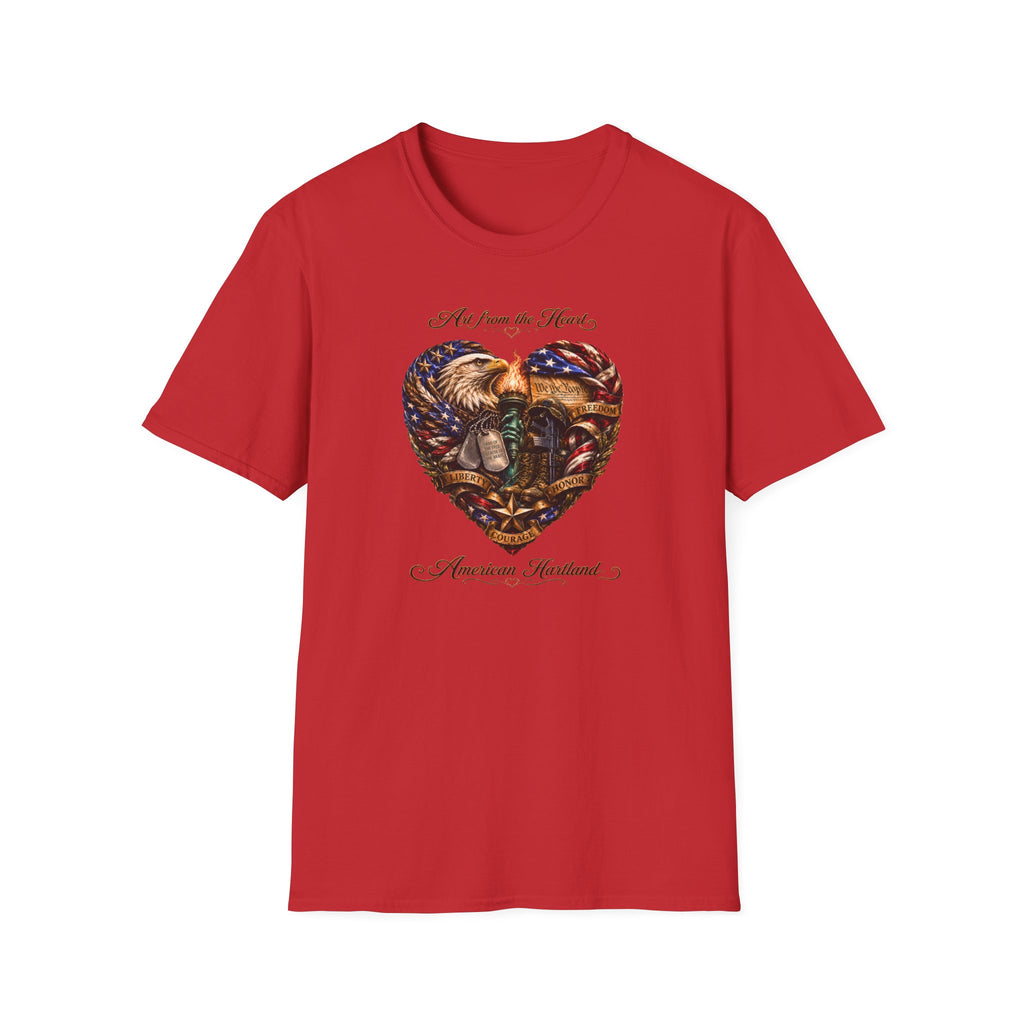 T-Shirt — "Art From the Heart" American Veterans Patriotic Eagle Heart Design