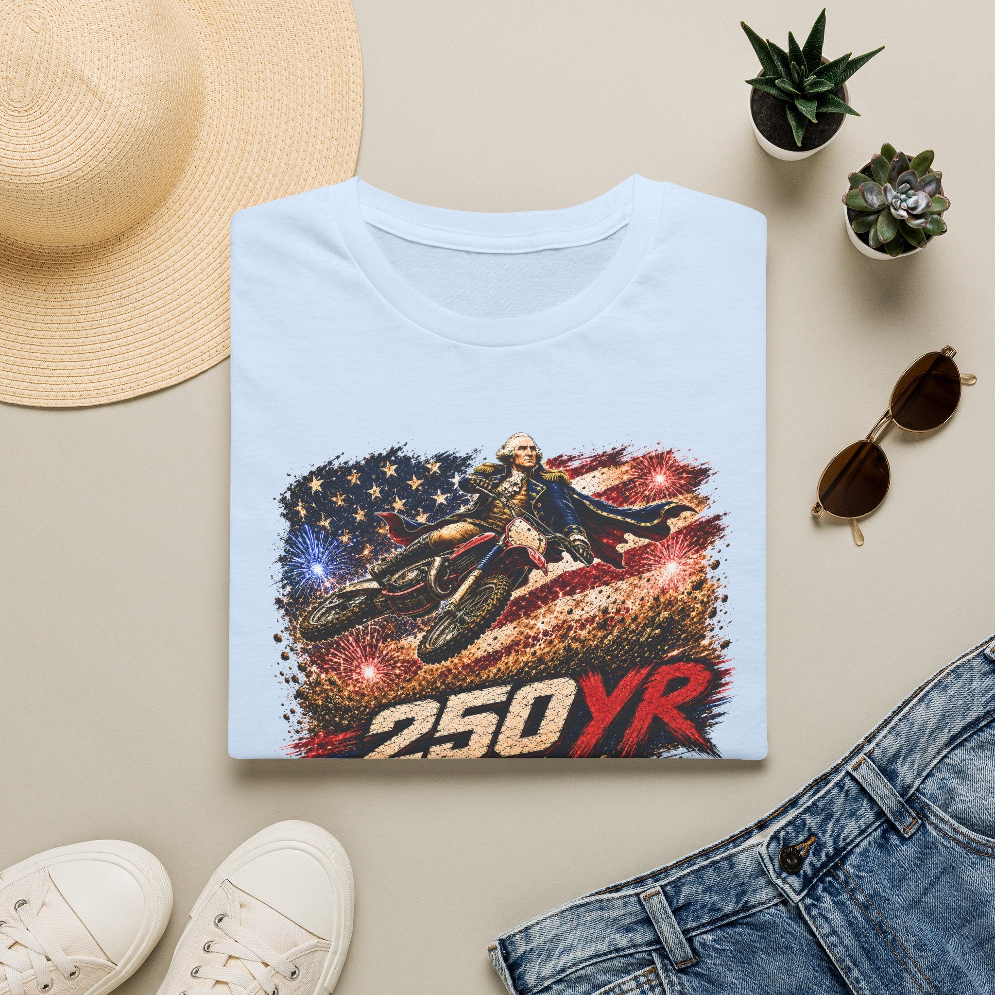 250YR American Flag Motorcycle T‑Shirt — Patriotic Biker Tee