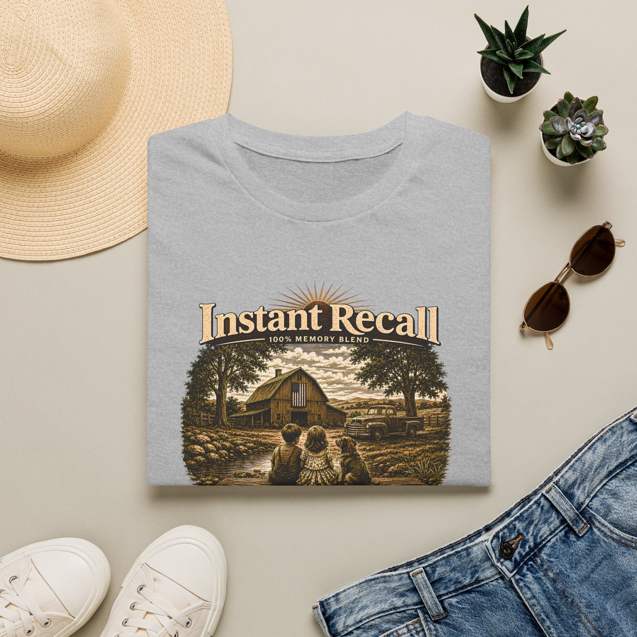 Instant Recall Vintage Barn T-Shirt — 'Just Add Heart' Nostalgic Farm Tee
