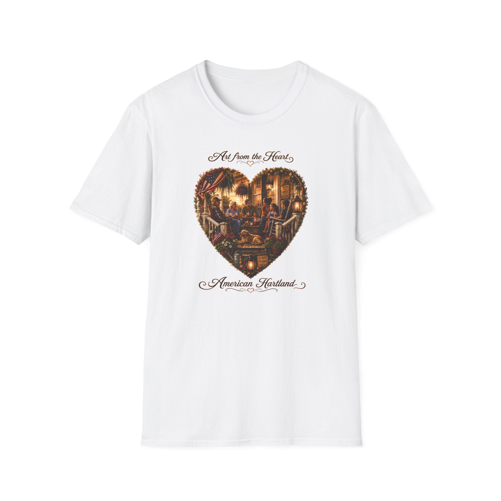 Art from the Heart Heart-Shaped Vintage Family Scene T-Shirt