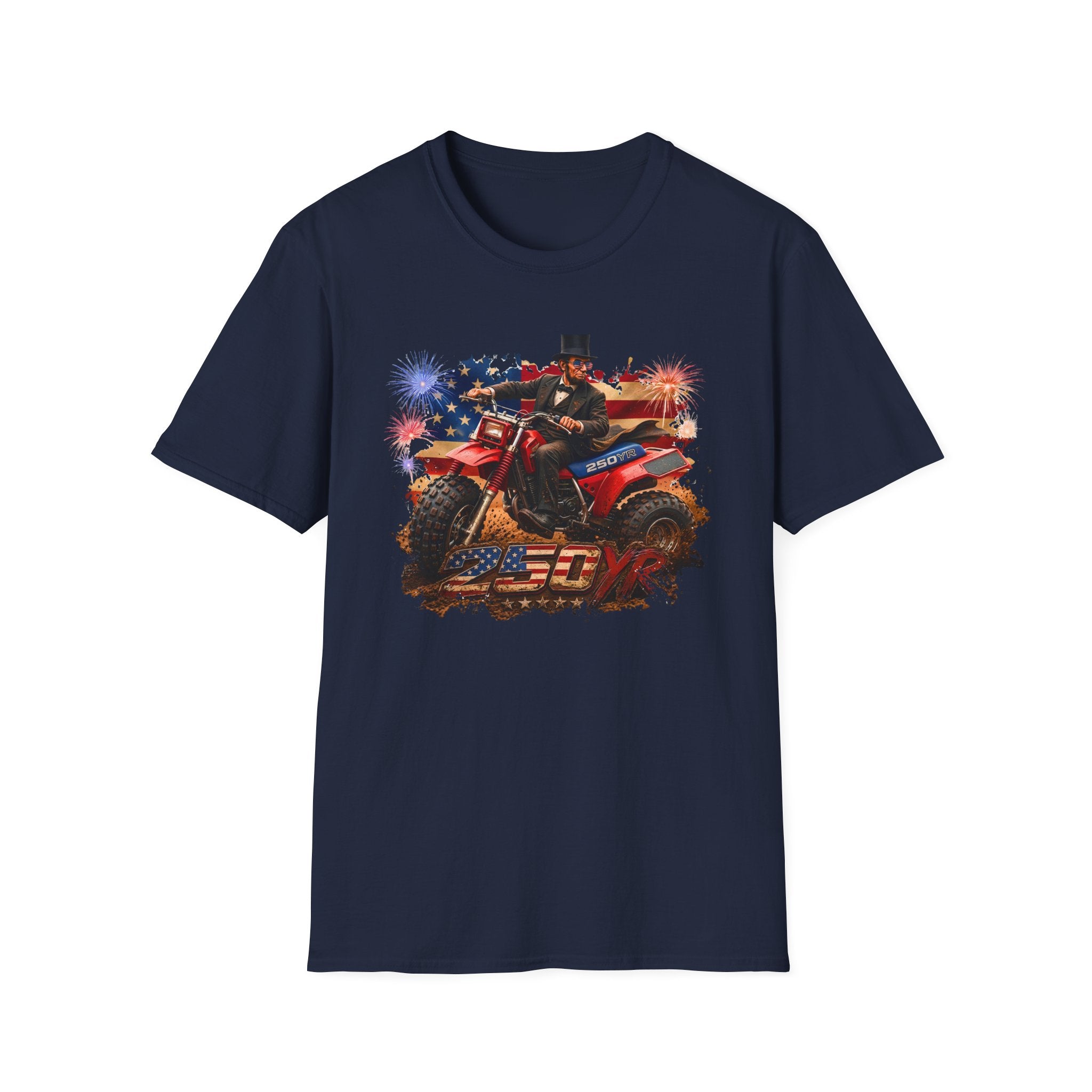 Patriotic Lincoln Riding ATV T-Shirt — 4th of July Veteran Americana Tee