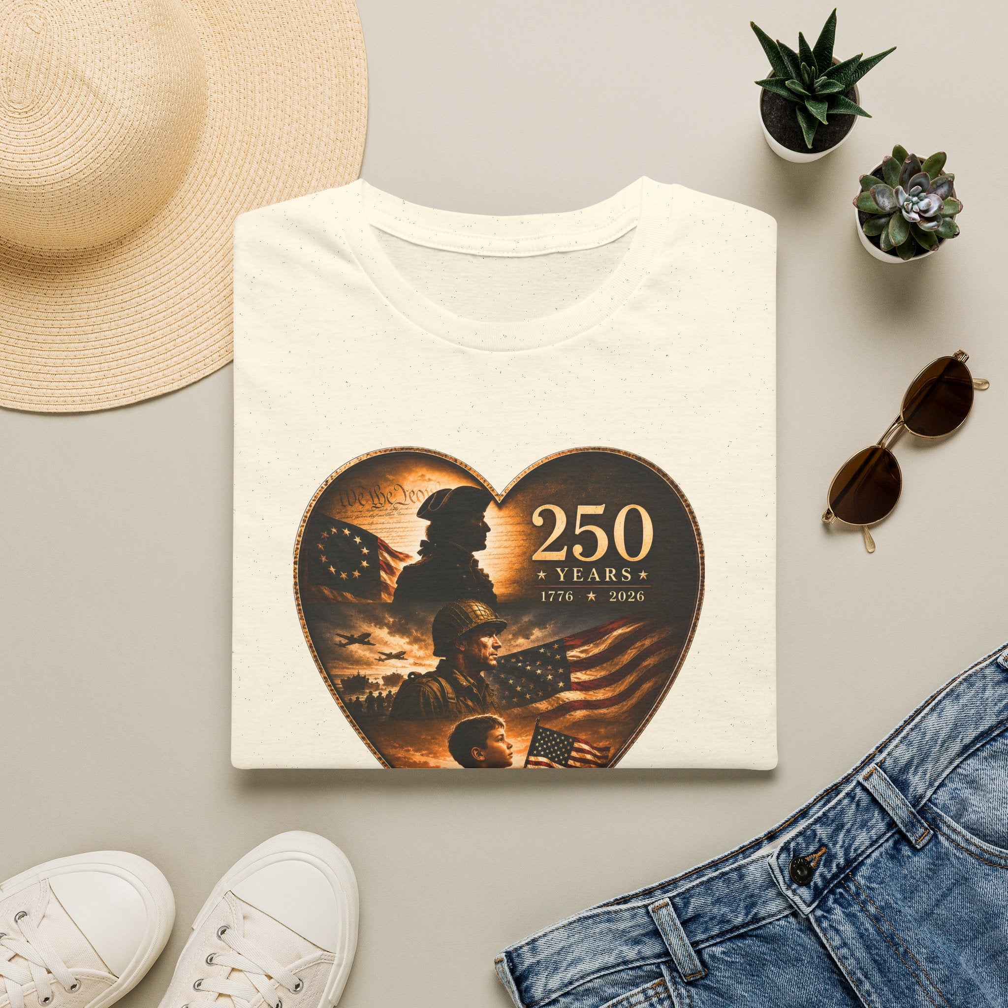 250 Years Heart American Flag T-Shirt — Patriotic 1776–2026 Commemorative Tee