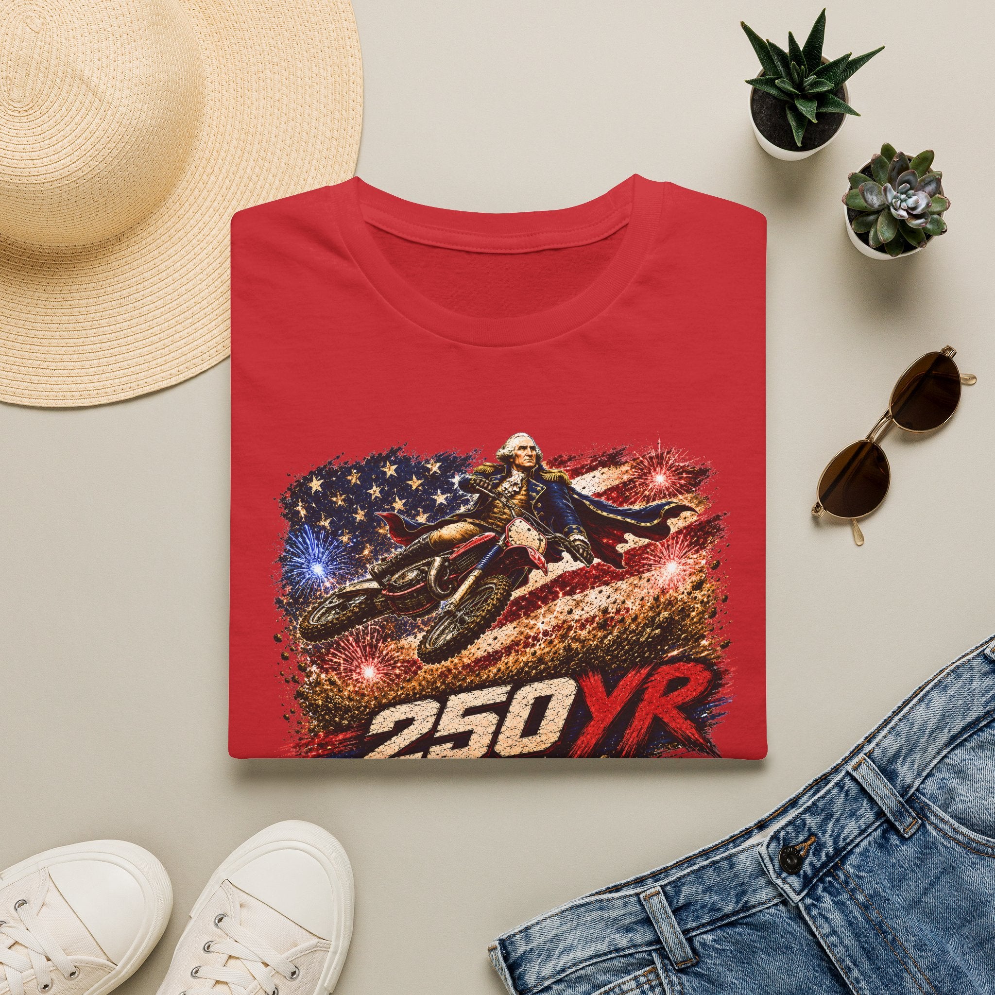 250YR American Flag Motorcycle T‑Shirt — Patriotic Biker Tee