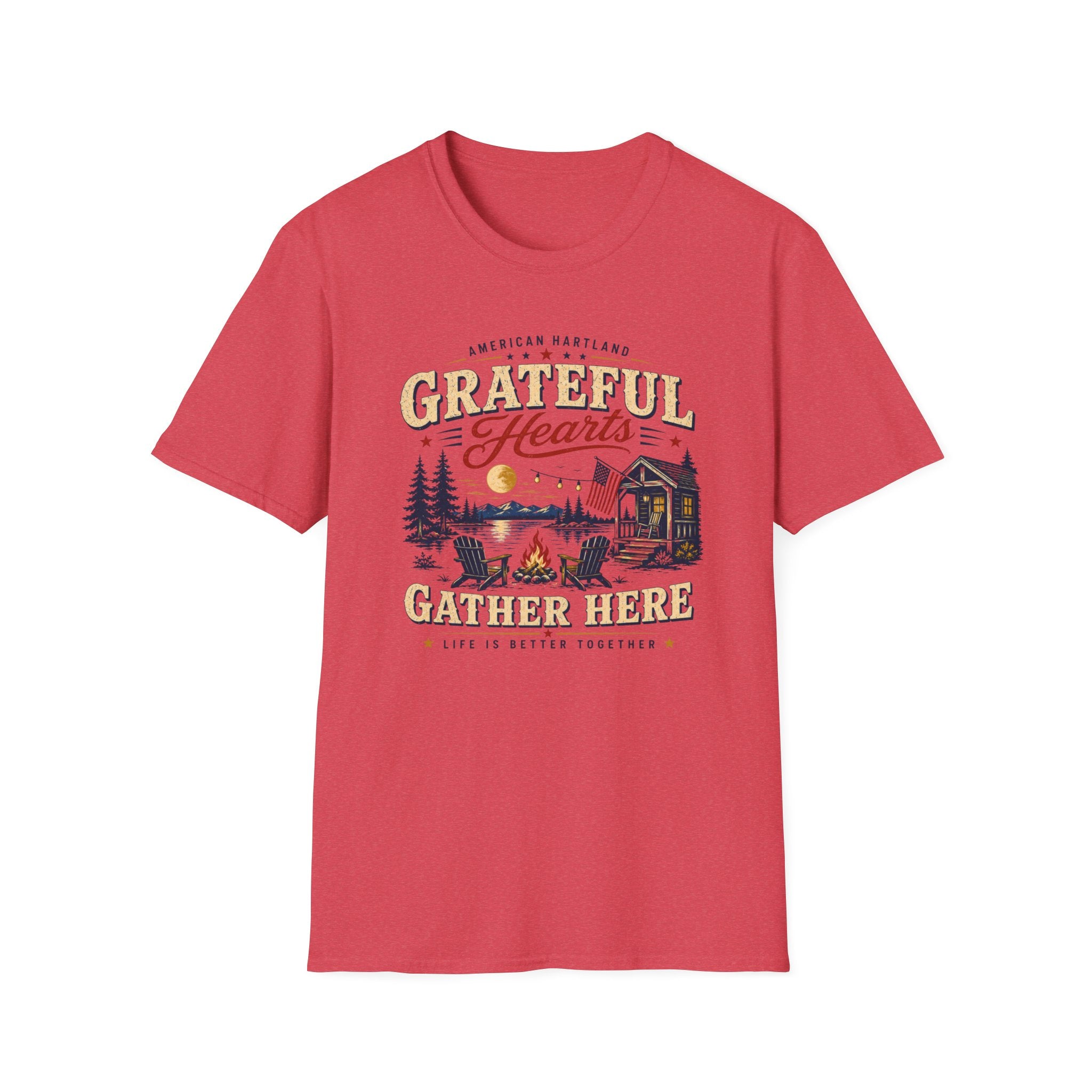 Grateful Hearts T-Shirt — American Heartland Cabin & Campfire Graphic