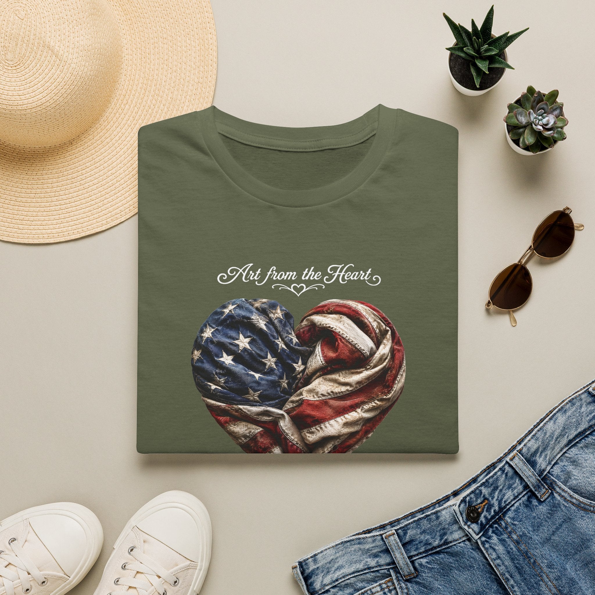Patriotic Heart T-Shirt — “Art From the Heart” American Flag Tee