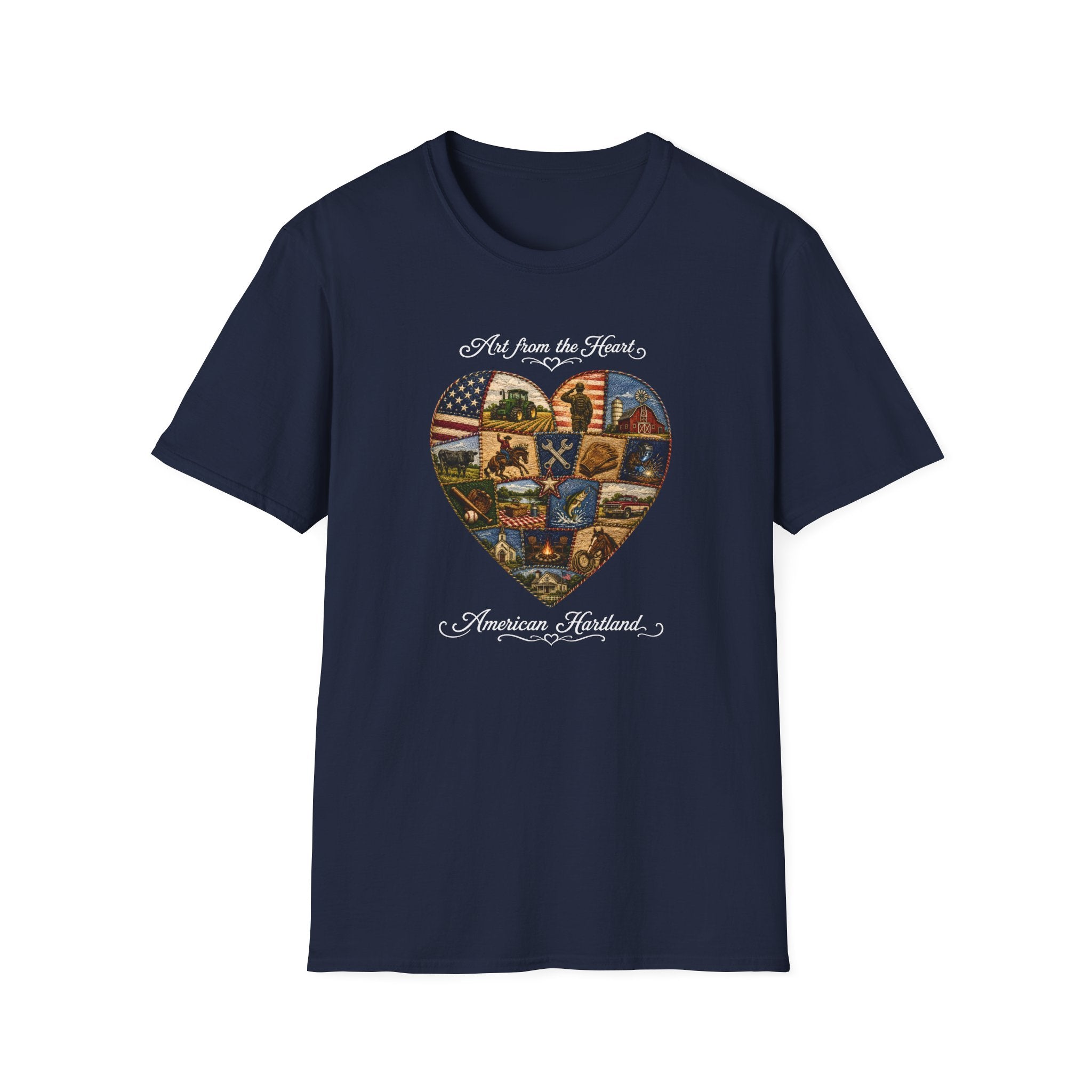 T-Shirt — "Art from the Heart, An American Heartland" Heart Collage Patriotic Tee