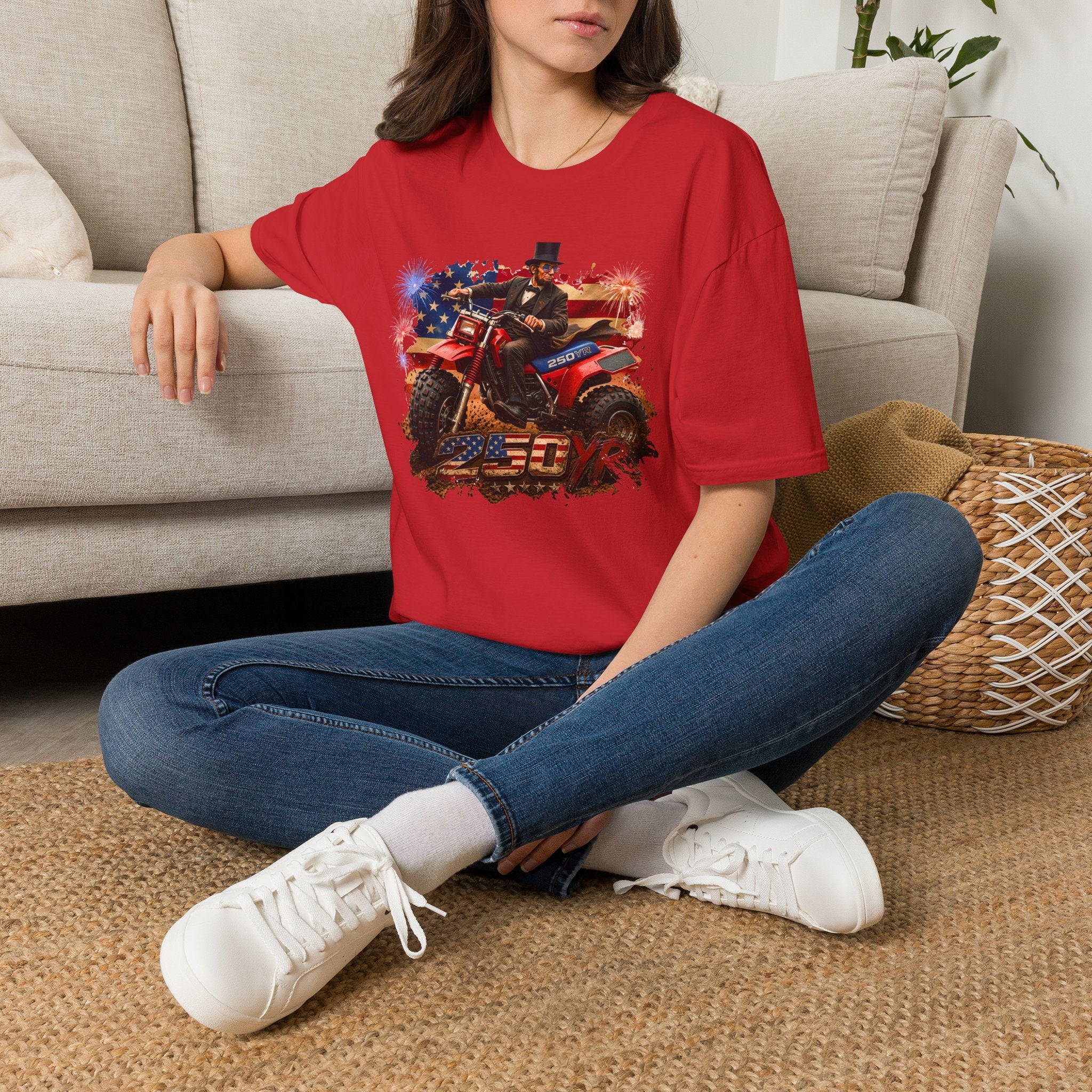 Patriotic Lincoln Riding ATV T-Shirt — 4th of July Veteran Americana Tee