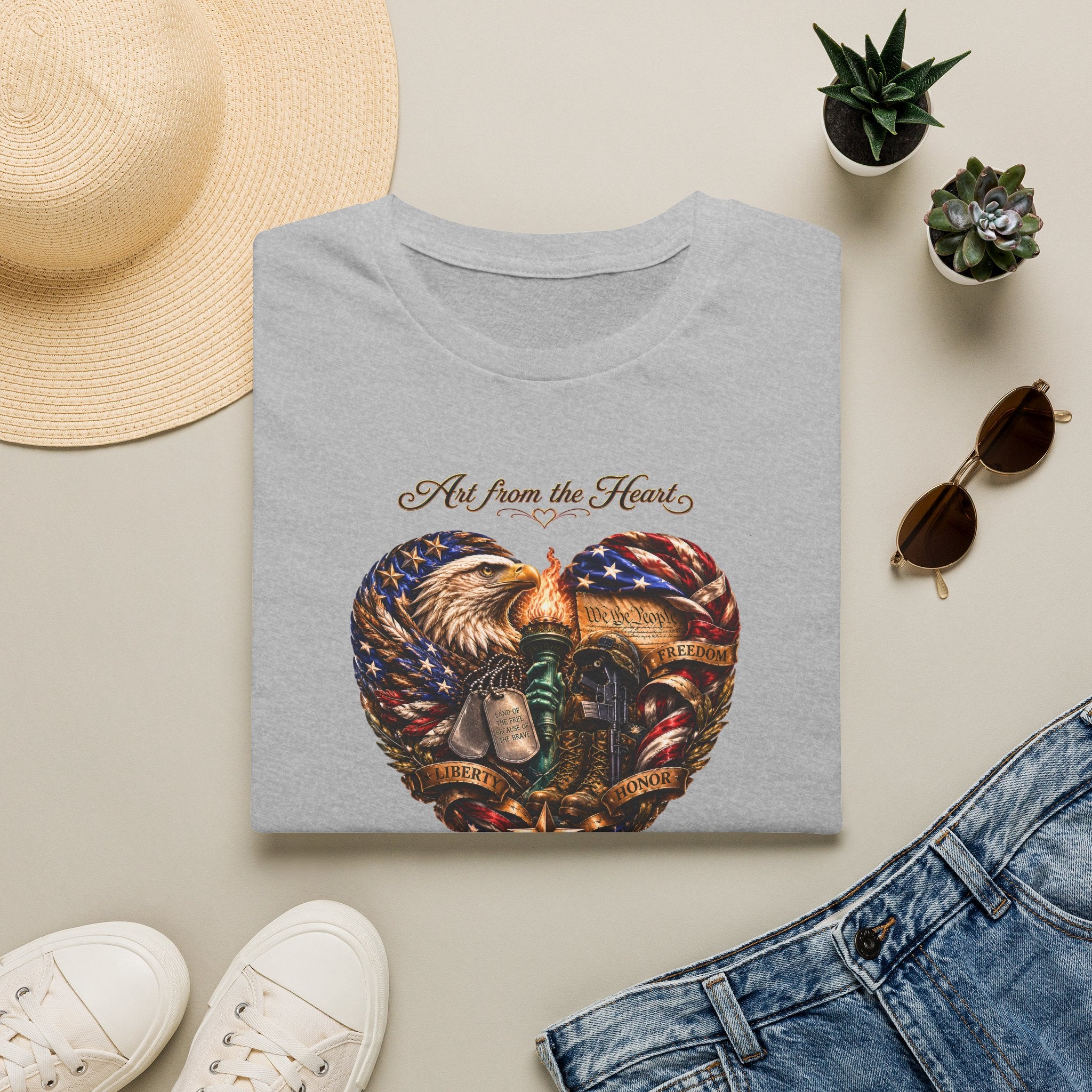 T-Shirt — "Art From the Heart" American Veterans Patriotic Eagle Heart Design