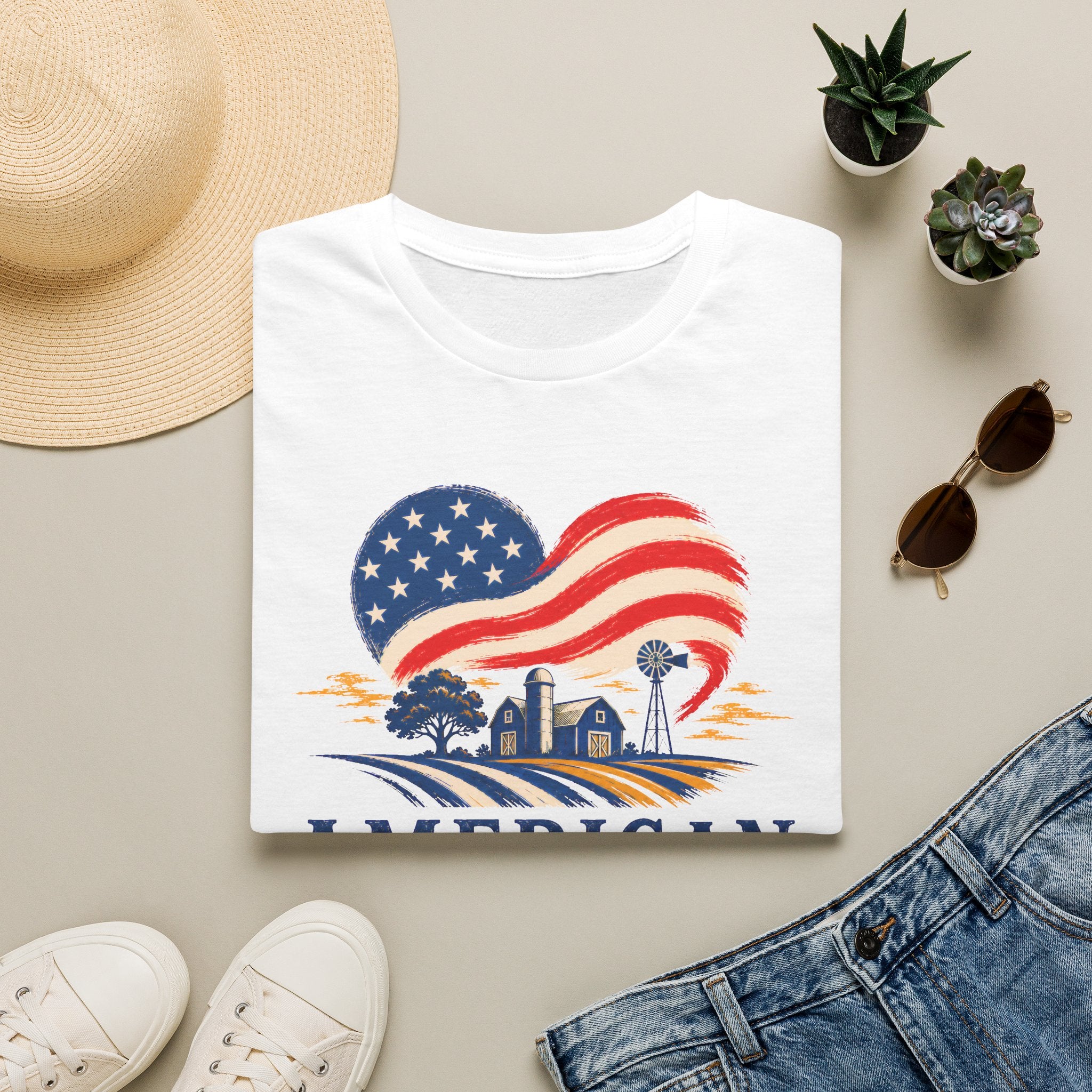 American Heartland T-Shirt — Patriotic Farm USA Flag Design