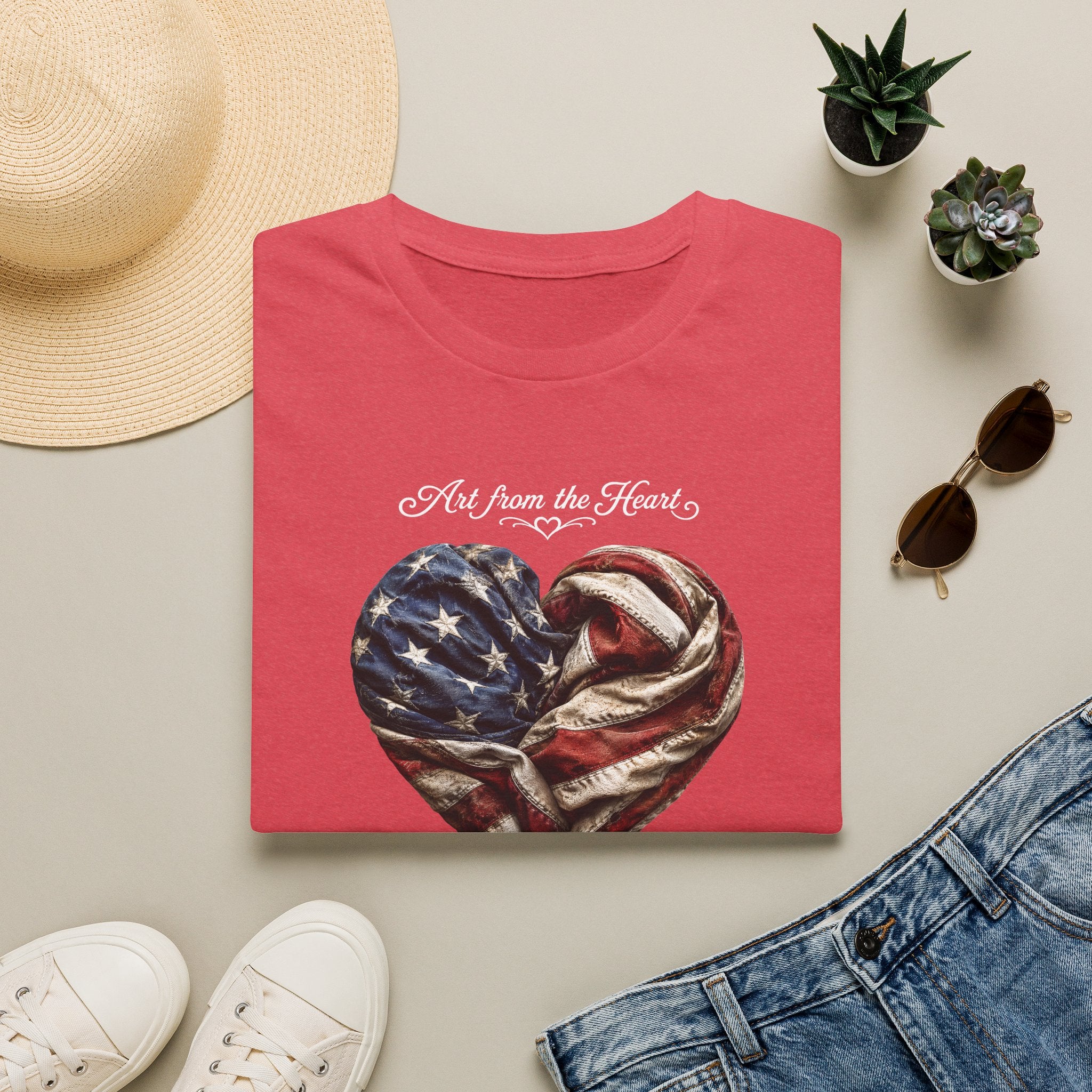 Patriotic Heart T-Shirt — “Art From the Heart” American Flag Tee