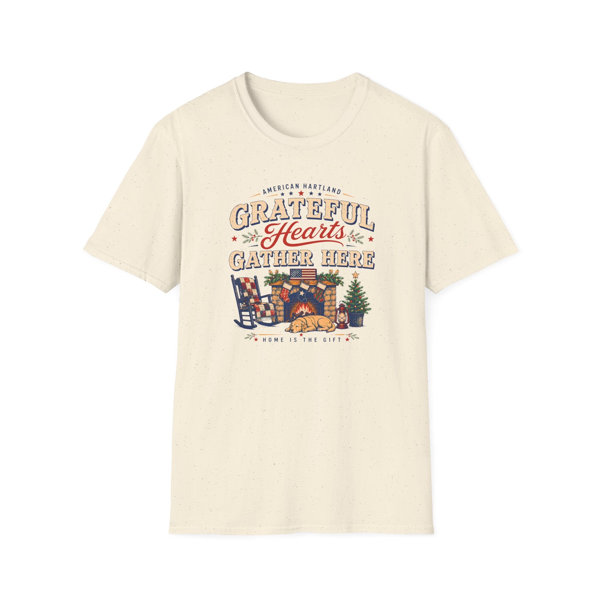 Grateful Hearts Gather Here T-Shirt — Cozy Americana Tee