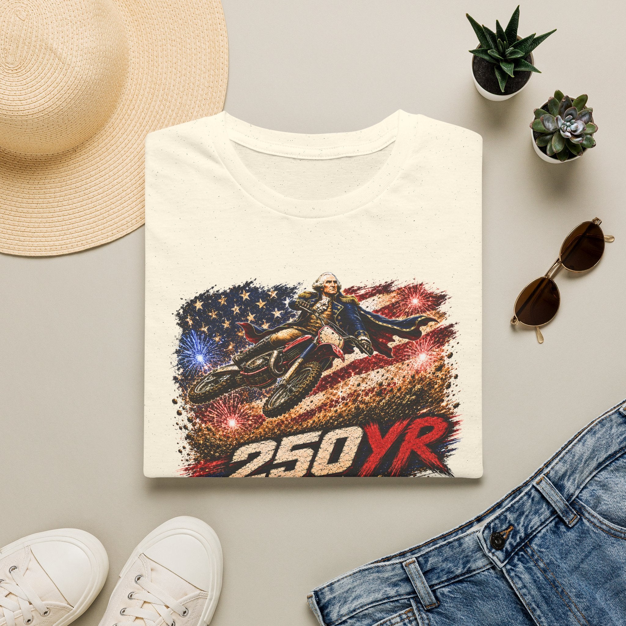 250YR American Flag Motorcycle T‑Shirt — Patriotic Biker Tee