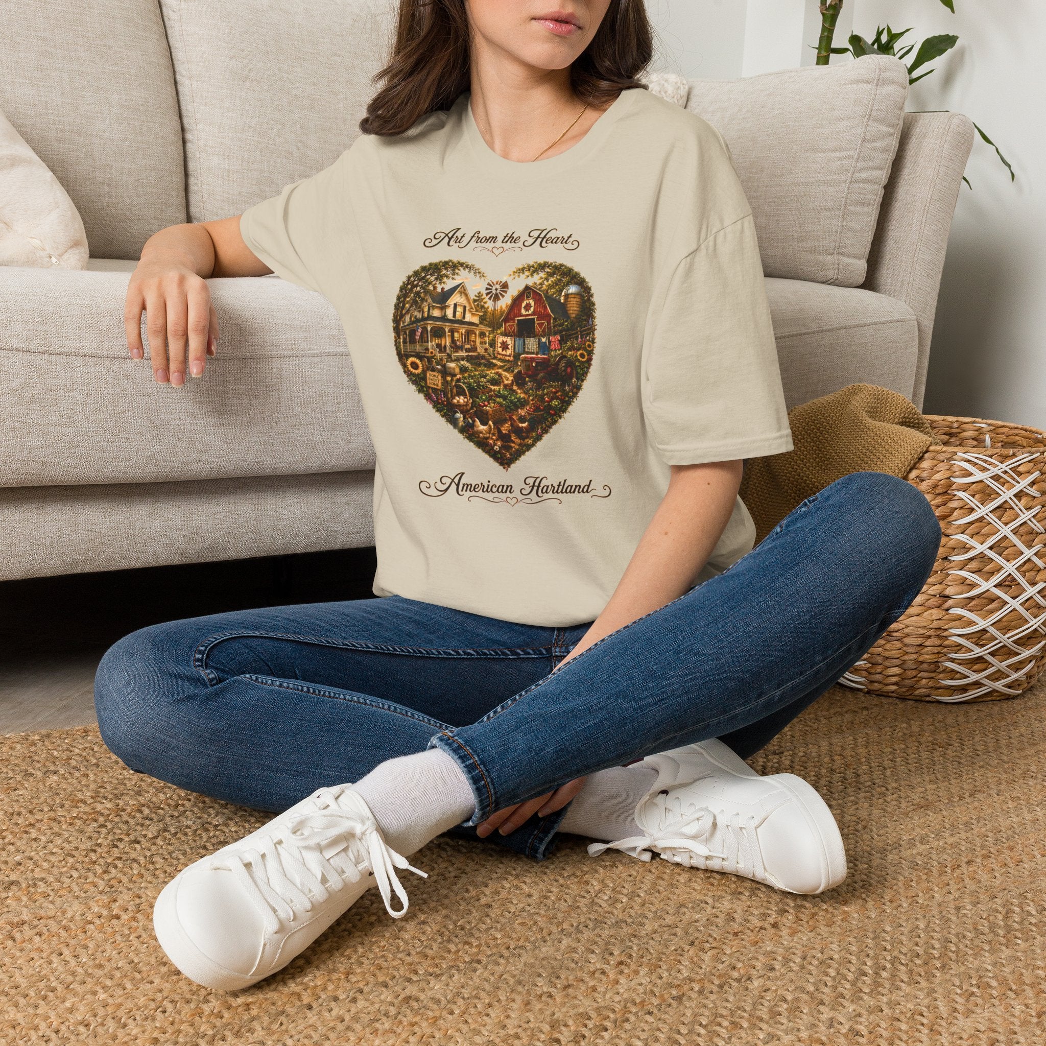 Heartland Farm Heart Graphic T-Shirt — "Art from the Heart" Rustic Cottage Tee