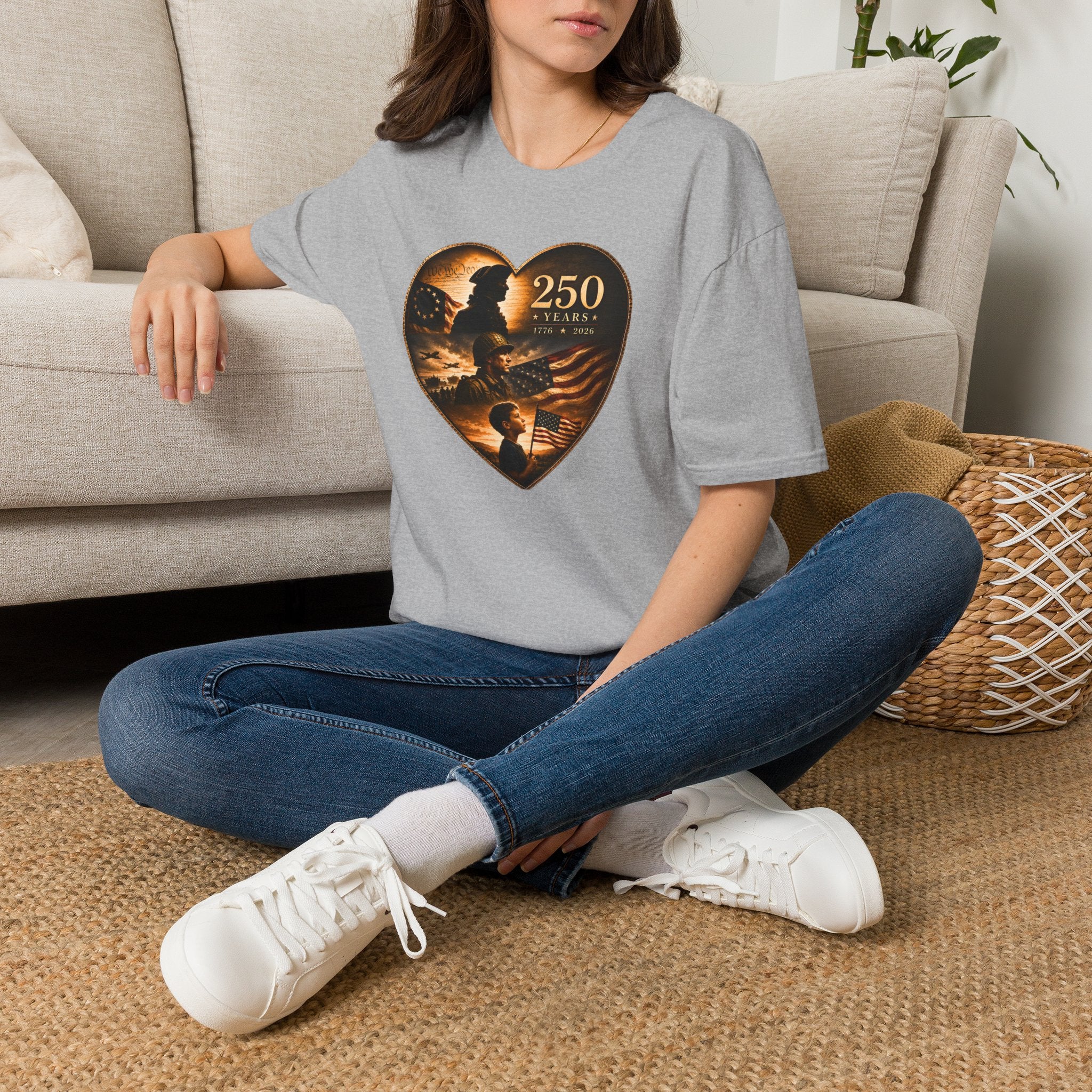 250 Years Heart American Flag T-Shirt — Patriotic 1776–2026 Commemorative Tee