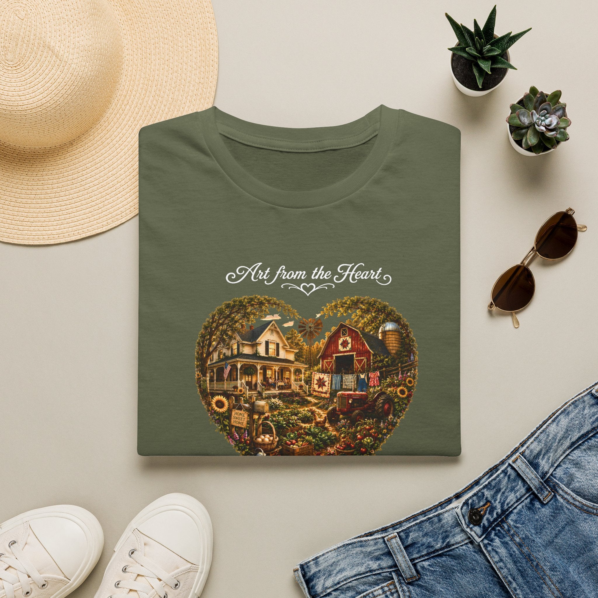 Heartland Farm Heart Graphic T-Shirt — "Art from the Heart" Rustic Cottage Tee