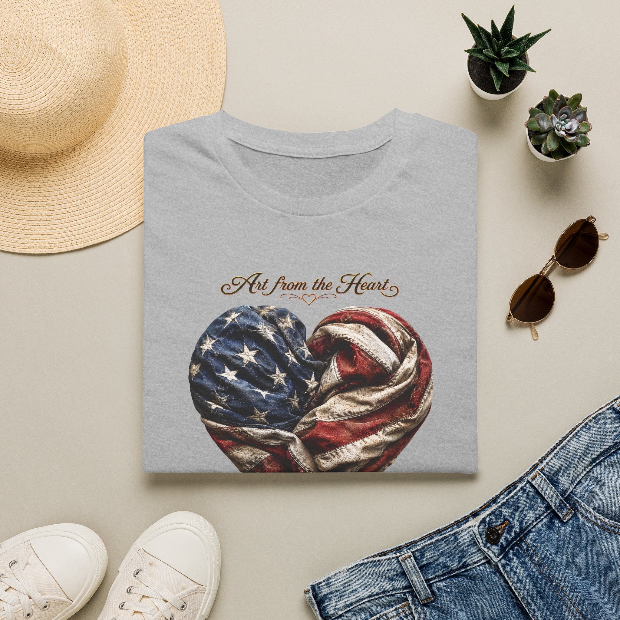 Patriotic Heart T-Shirt — “Art From the Heart” American Flag Tee