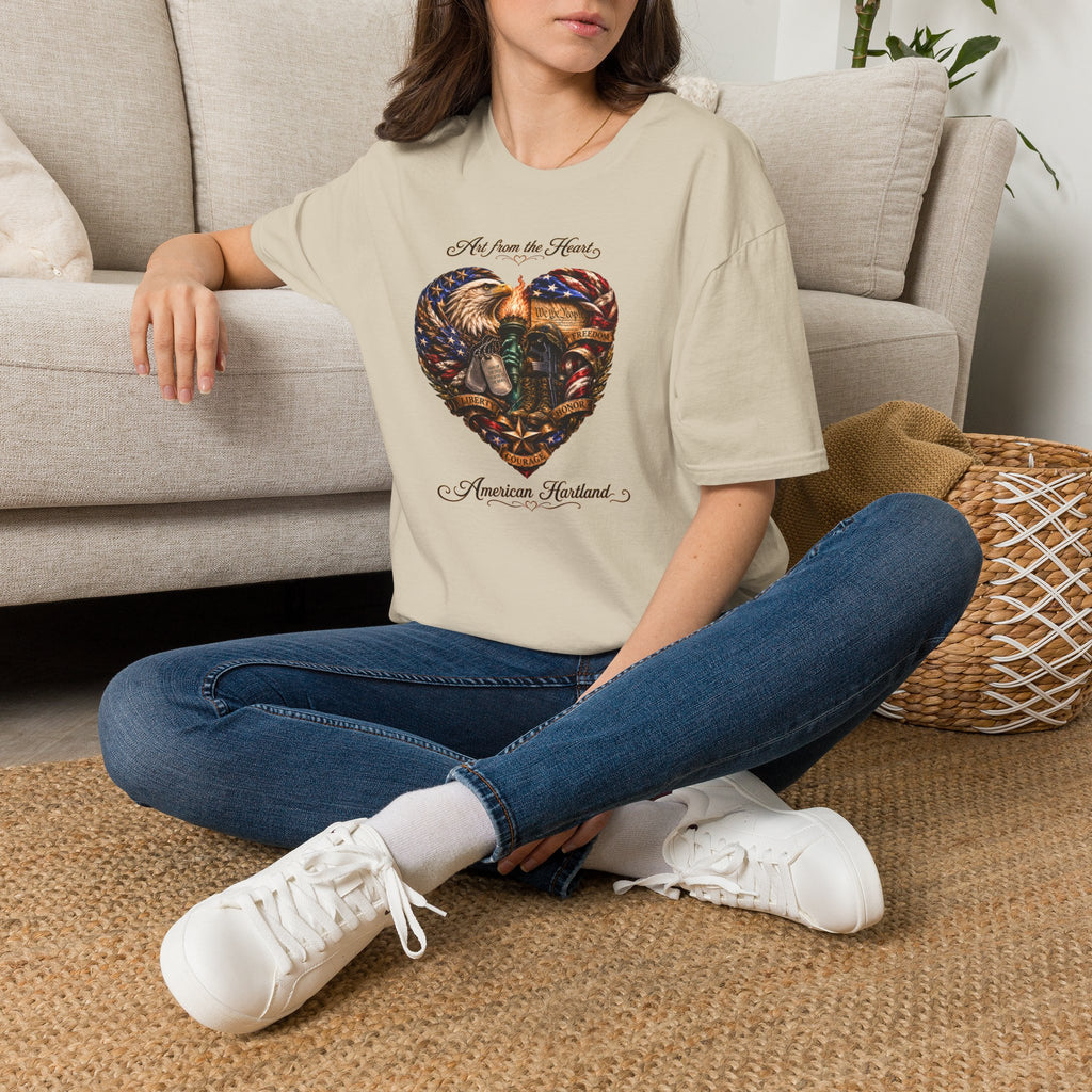 T-Shirt — "Art From the Heart" American Veterans Patriotic Eagle Heart Design